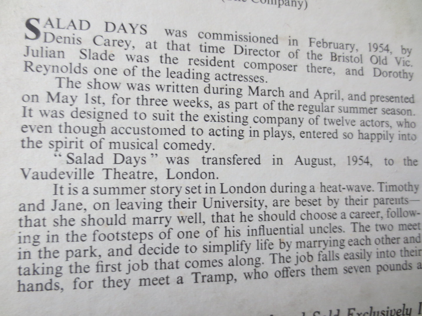 SALAD DAYS, VAUDEVILLE Theatre, Theatre Music, Soundtrack Records, Vintage Vinyl, Record Vinyl, Vinyl Record, 1954 Records