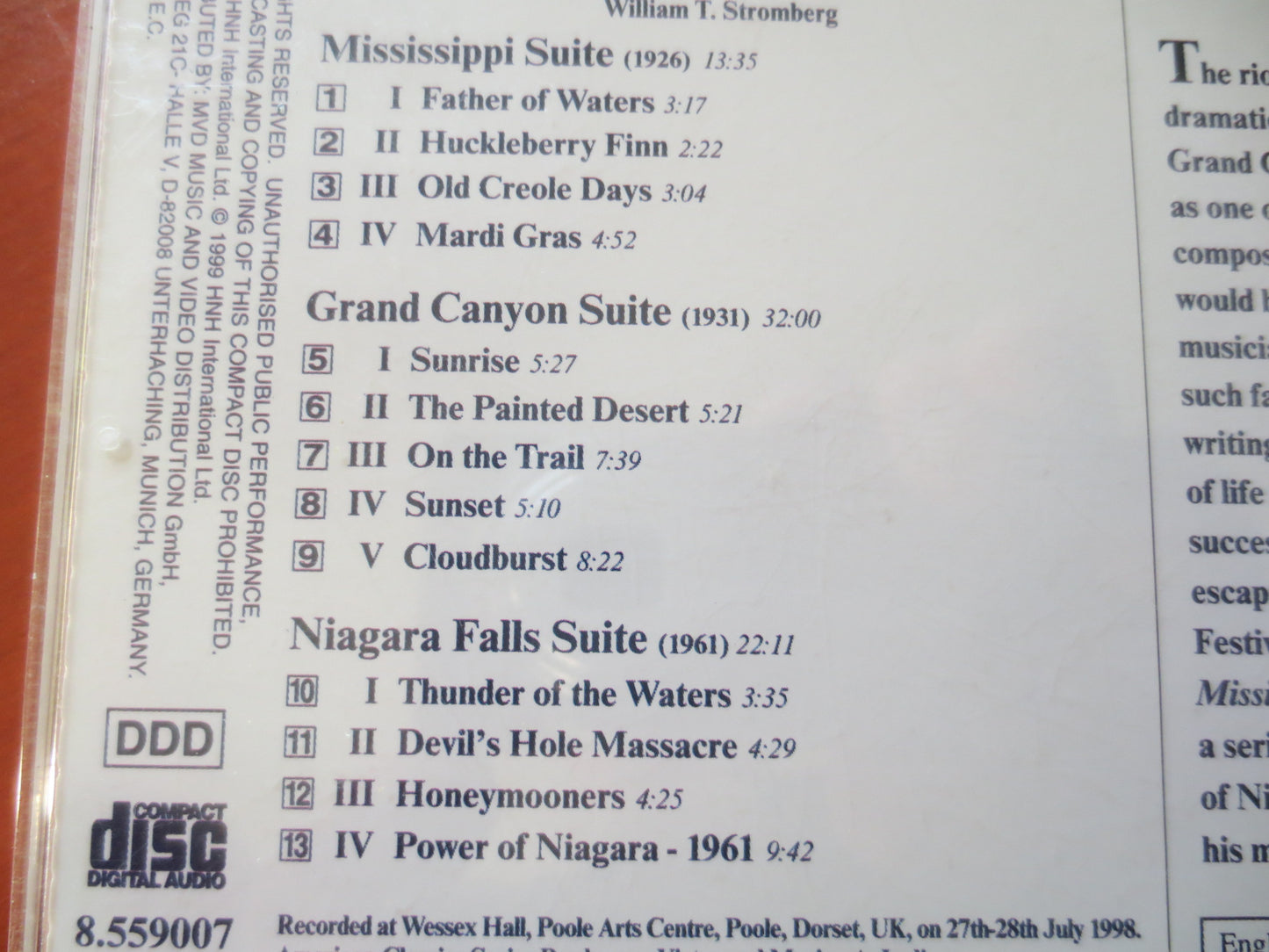 FERDE GROFE, GRAND Canyon Cd, Jazz Compact Disc, Ferde Grofe Album, Jazz Lp, Jazz Cd, Classic Jazz Cd, 1998 Compact Discs