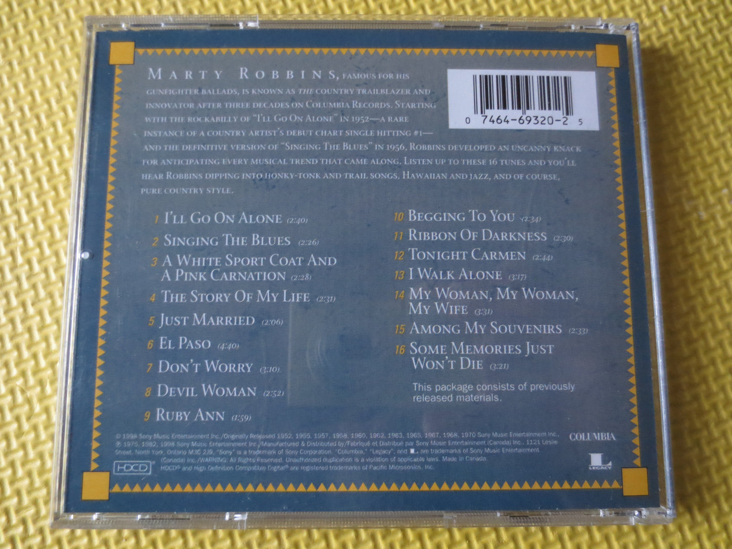 MARTY ROBBINS, 16 BIGGEST Hits, Marty Robbins Album, Country Cd, Classic Country Cd, Music Cd, Cd Music, Cds, 1998 Compact Disc
