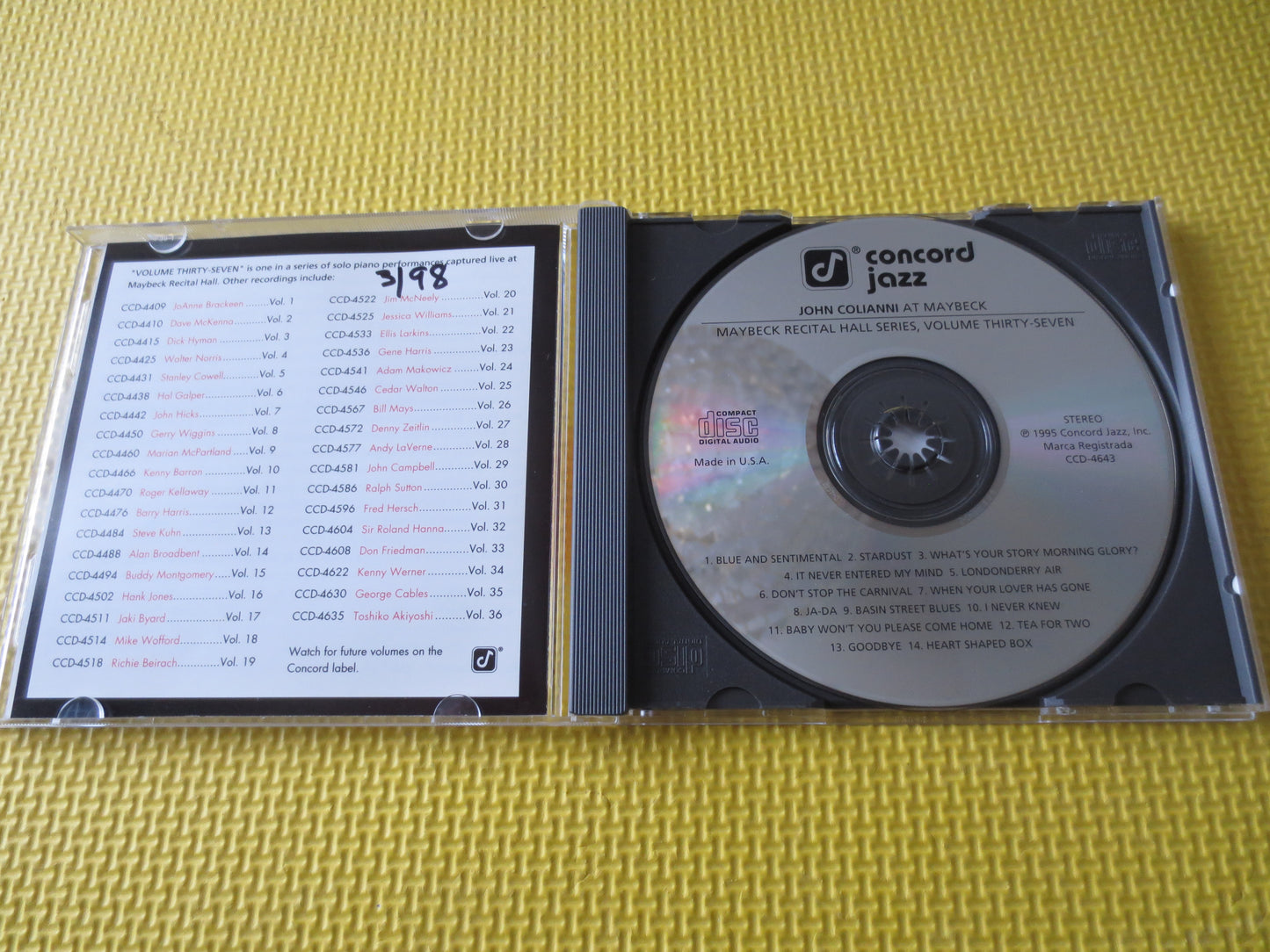 JOHN COLIANNI, At MAYBECK, John Colianni Cd, Jazz Cd, John Colianni Album, John Colianni Music, Swing Cd's, 1995 Compact Discs