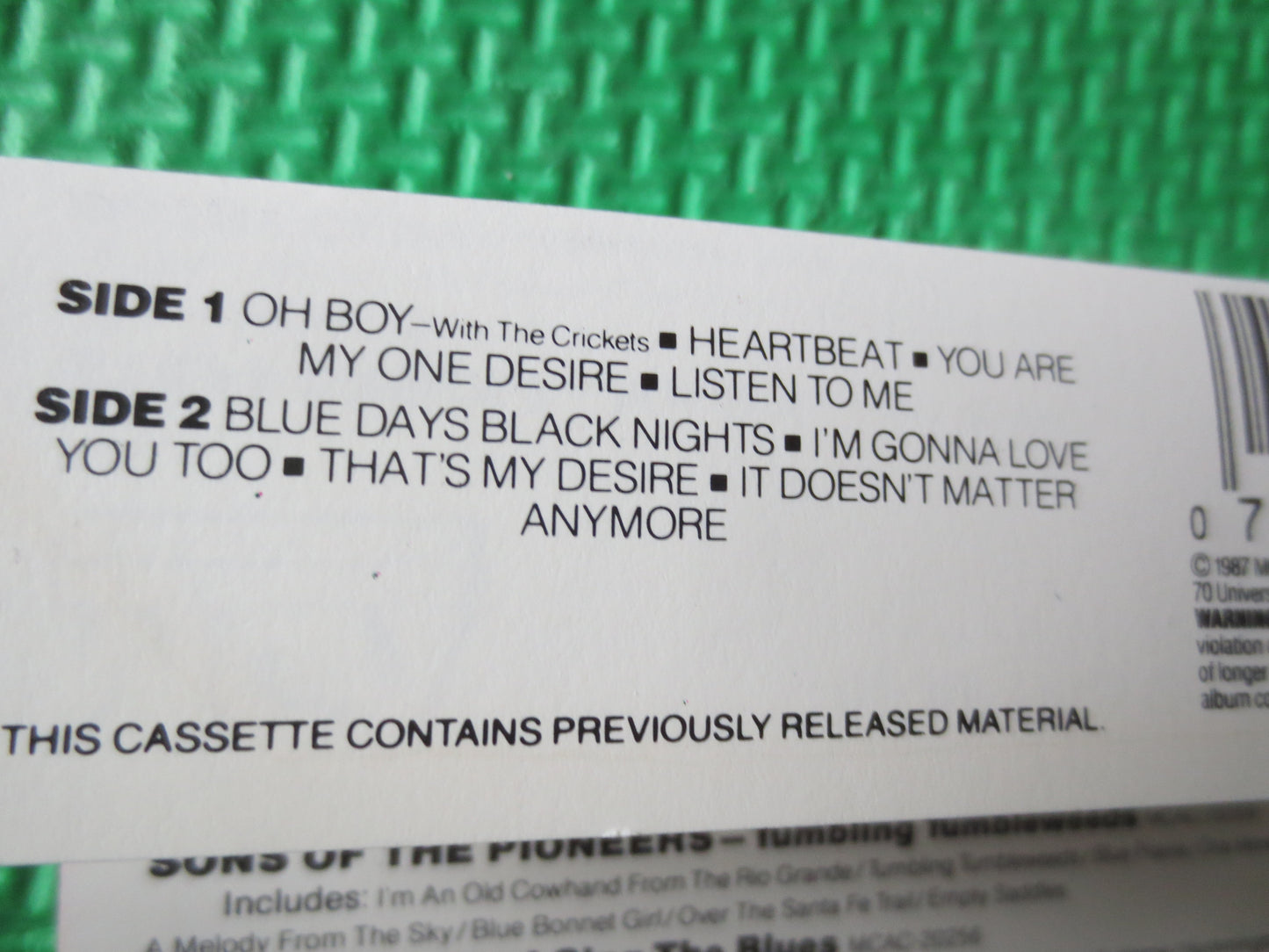 BUDDY HOLLY, Oh BOY, Buddy Holly Cassette, Buddy Holly Tape, Tape Cassette, Music Cassette, Music Tapes, Tape, 1987 Cassette