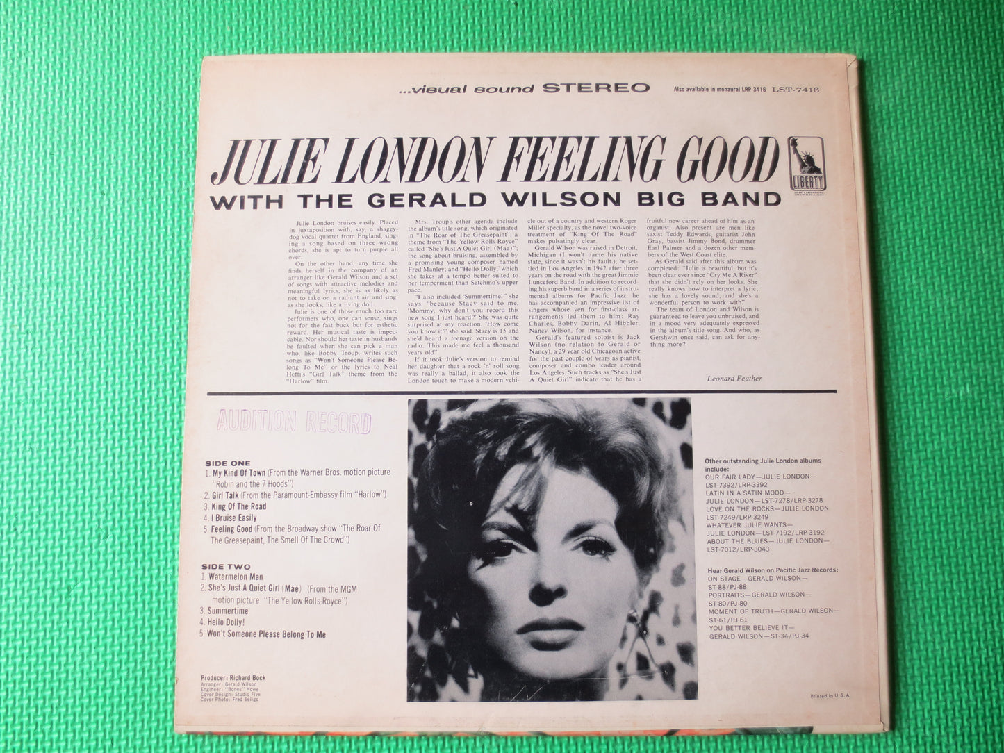 JULIE LONDON, Feeling GOOD, Julie London Record, Julie London Album, Julie London Lp, Jazz Records, Jazz Lps, 1965 Records