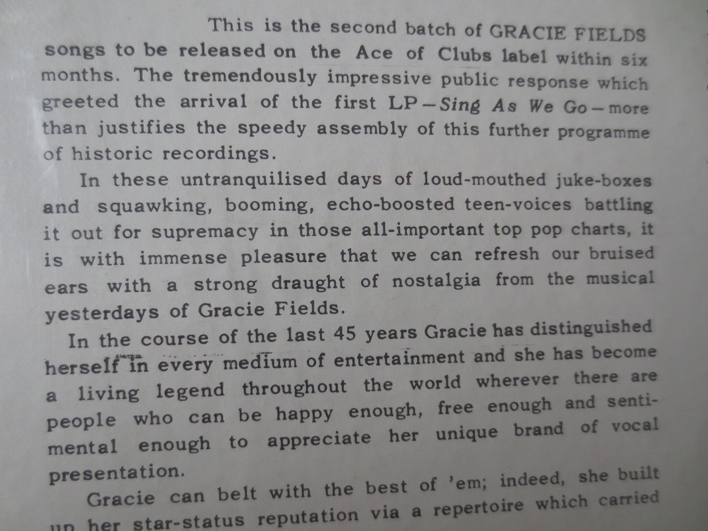 GRACIE FIELDS, GRACIE FIELDS Record, Gracie Fields Album, Gracie Fields Vinyl, Vinyl Records, Jazz Vinyl, Vintage Jazz, Lps, 1962 Records