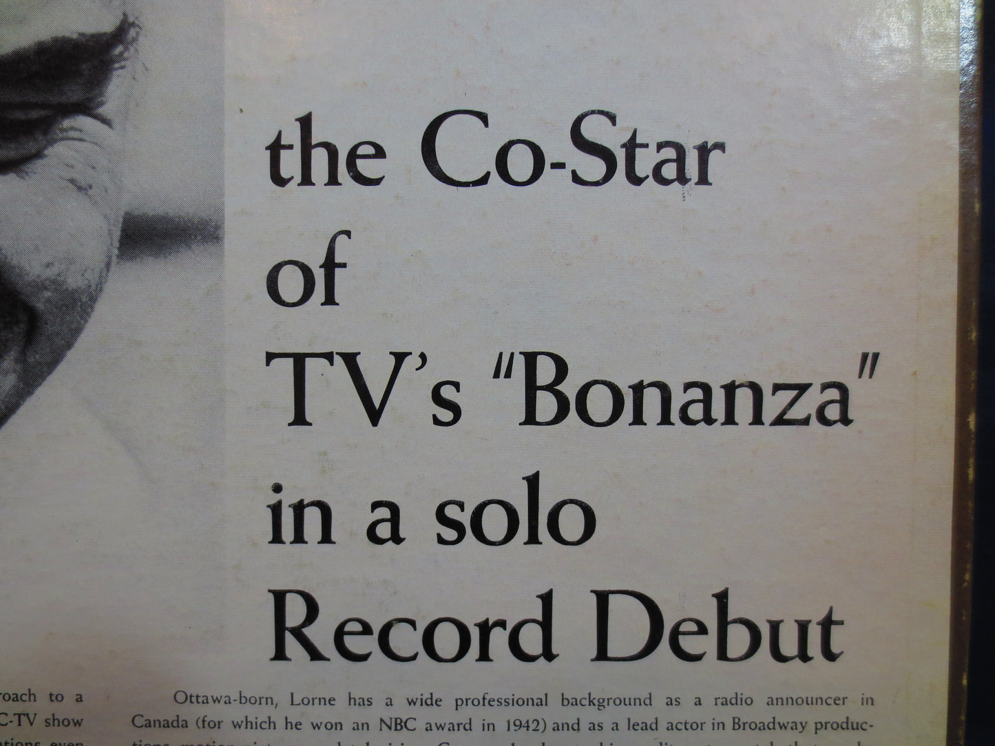 LORNE GREENE Record, Young at HEART, Lorne Greene Album, Lorne Greene Vinyl, Lorne Greene Lp, Vintage Vinyl, 1963 Records