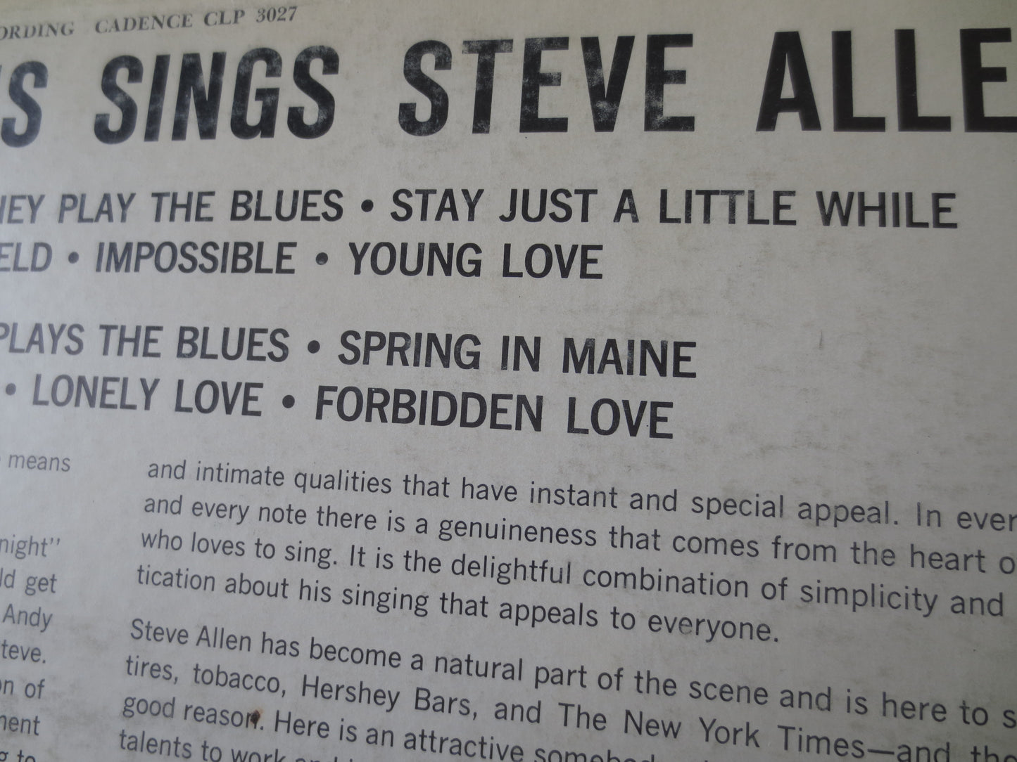 ANDY WILLIAMS, Sings Steve Allen, ANDY Williams Albums, Andy Williams Vinyl, Vintage Vinyl, Jazz Albums, Vinyl, 1956 Record