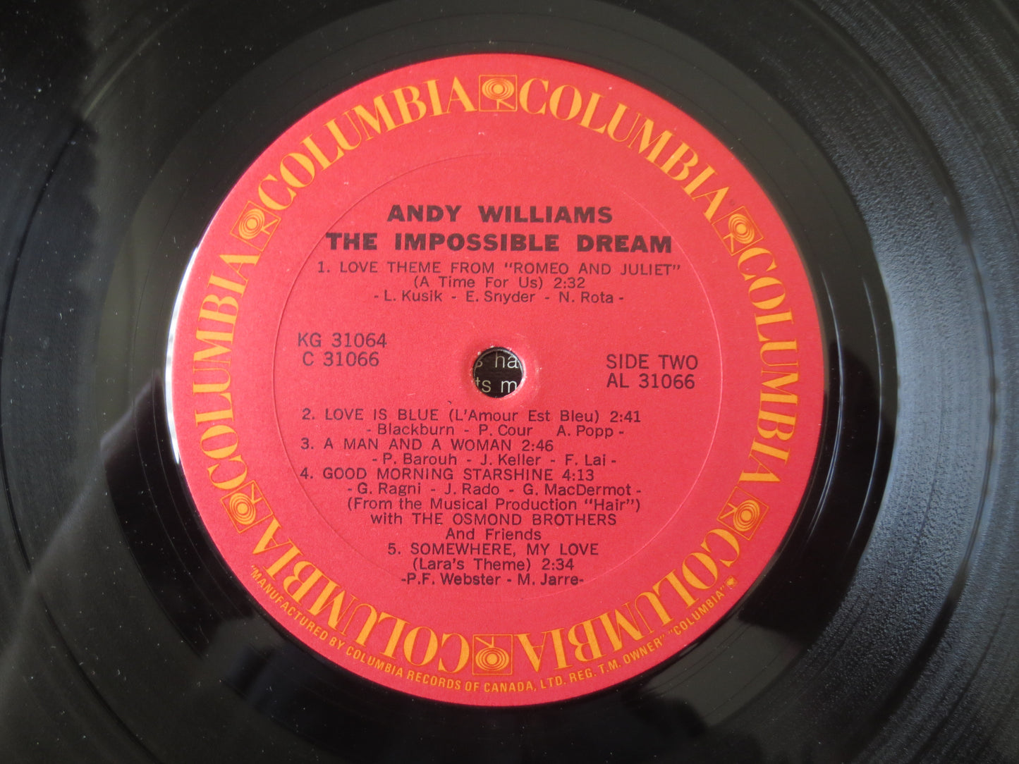 ANDY WILLIAMS, The Impossible DREAM, Andy Williams Albums, Andy Williams Vinyl, Vintage Vinyl, Jazz Albums, 1971 Records