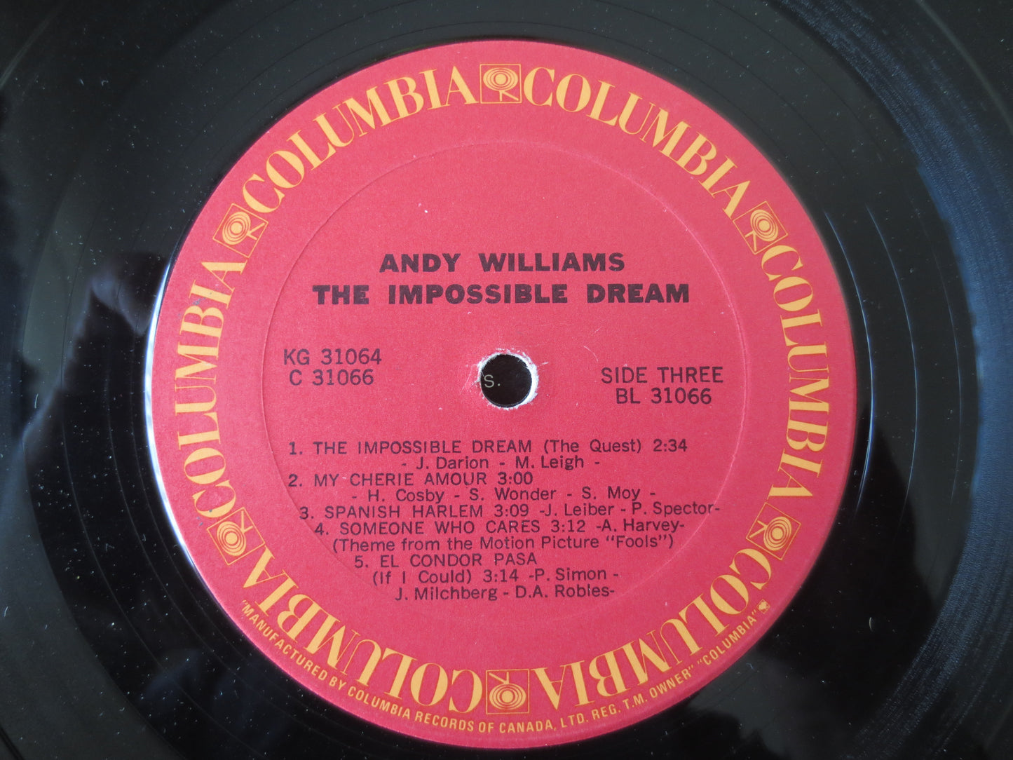 ANDY WILLIAMS, The Impossible DREAM, Andy Williams Albums, Andy Williams Vinyl, Vintage Vinyl, Jazz Albums, 1971 Records