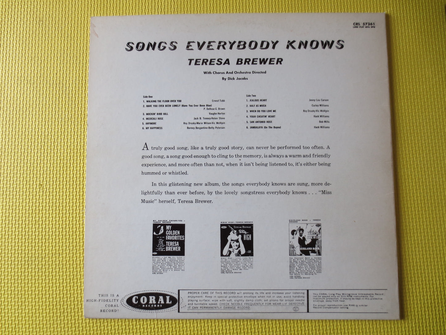 TERESA BREWER, SONGS Everybody Knows, Teresa Brewer Albums, Teresa Brewer Vinyl, Teresa Brewer Lp, Vinyl lps, 1961 Records