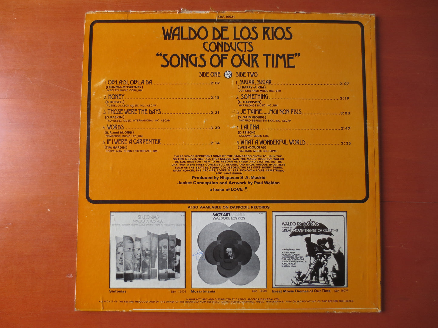 WALDO De Los RIOS, SONGS of Our Time, Records, Country Records, Vintage Vinyl, Record Vinyl, Vinyl Albums, Lp, 1972 Records