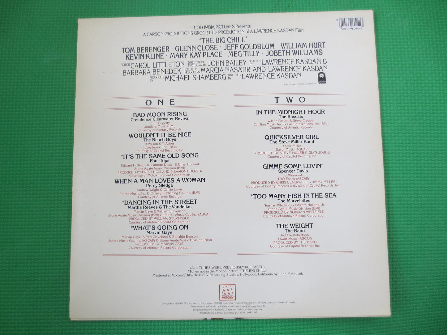 The BIG CHILL, MOTOWN Records, Movie Soundtrack, Marvin Gaye Lps, The Marvelettes Lps, The Rascals Lps, Lps, 1983 Records