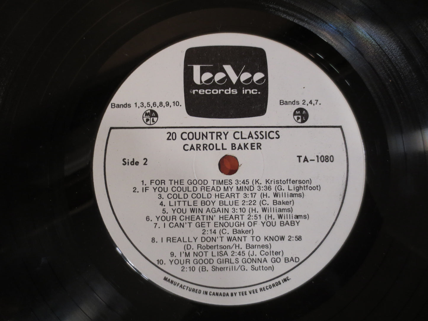 CARROLL BAKER, 20 Country Classics, Vintage Album, 1978 Record, Vinyl Lp