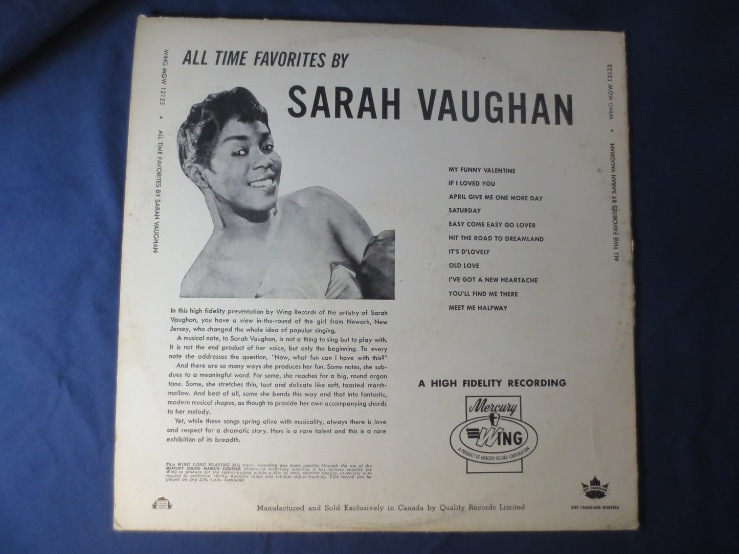 SARAH VAUGHAN, All Time FAVORITES, Sarah Vaughan Record, Sarah Vaughan Vinyl,Sarah Vaughan Lp, Vinyl, 1963 Records