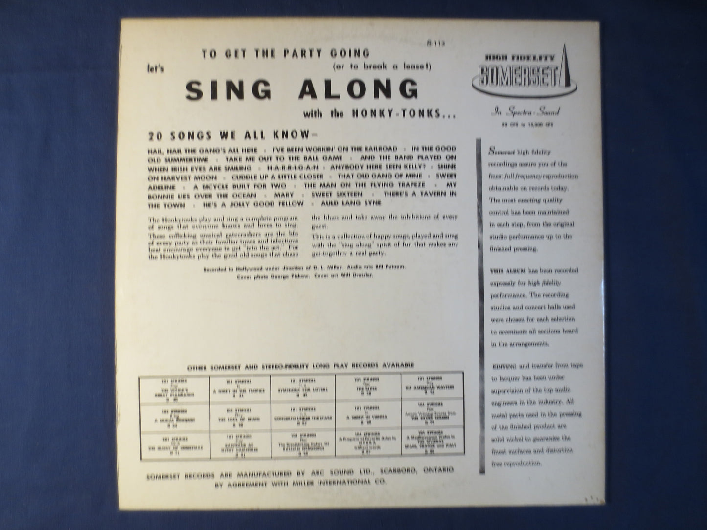 SING Along with the HONKY TONKS, Ragtime Records, Honky Tonk Records, Vintage Vinyl, Record Vinyl, Record, Lp, 1961 Records