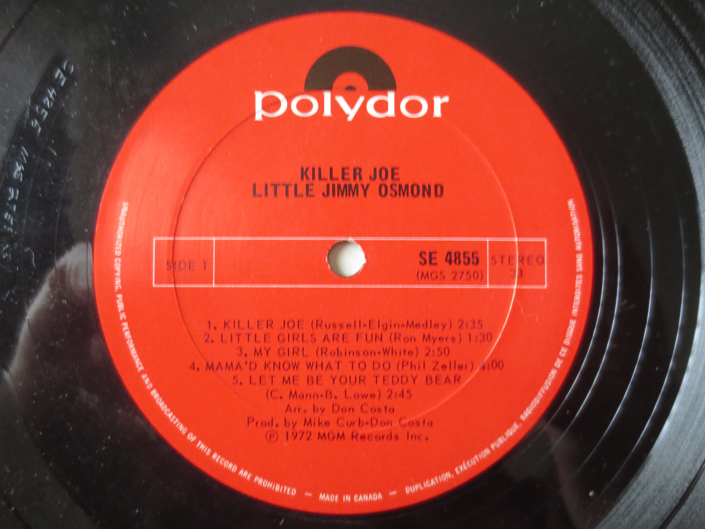 JIMMY OSMOND, KILLER Joe, Jimmy Osmond Albums, Jimmy Osmond Record, The Osmonds Lps, Pop Lps, Vinyl Records, 1972 Records
