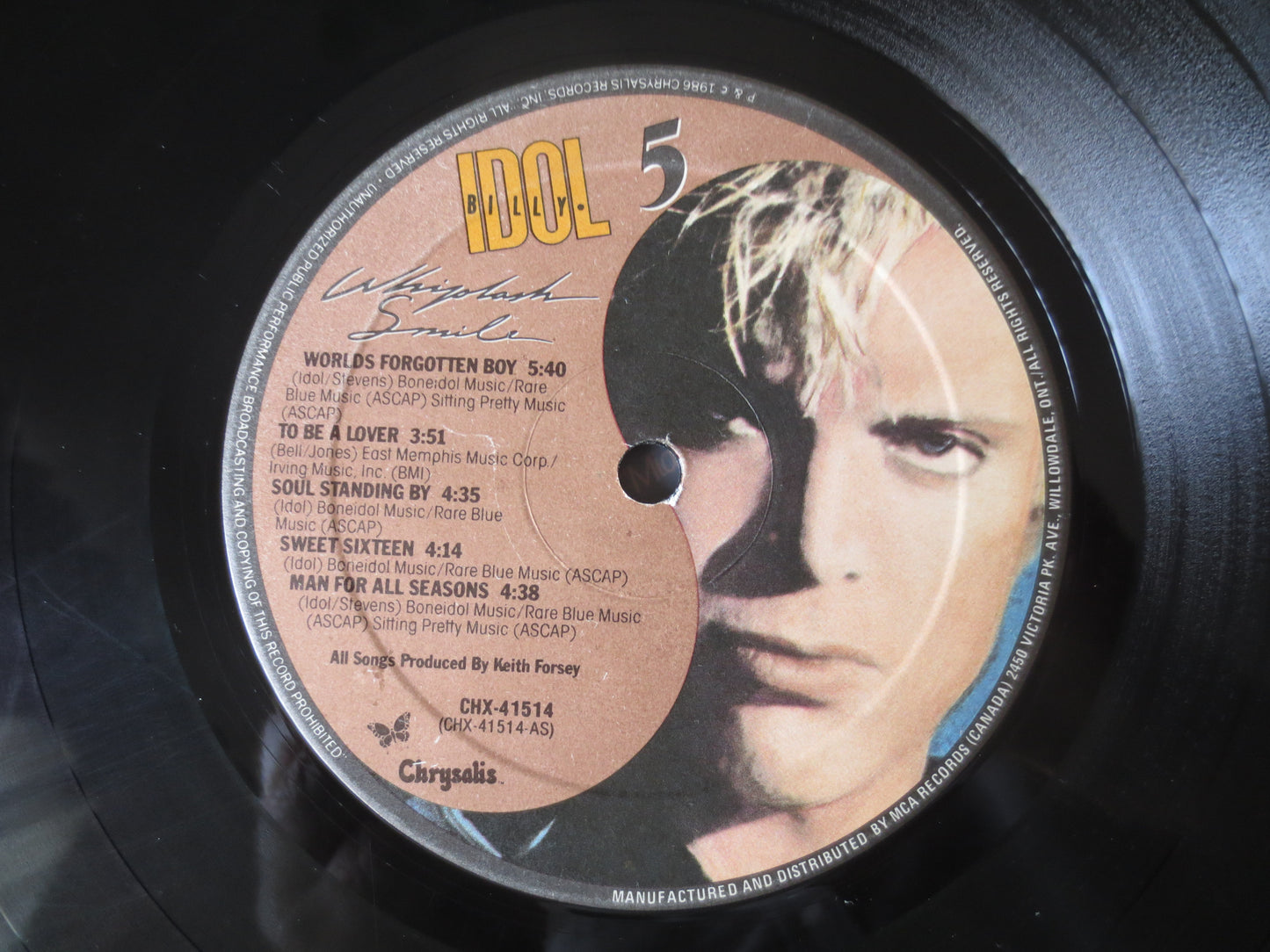 BILLY IDOL, Whiplash Smile, Billy IDOL Album, Billy Idol Vinyl, Vintage Vinyl, Vinyl Lp, Vinyl Records, 1986 Records
