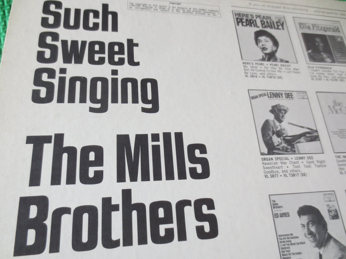 The MILLS BROTHERS, Such SWEET Singin', Mills Brothers Lp, Mills Brothers Album, Jazz Records, Swing Records, 1969 Records