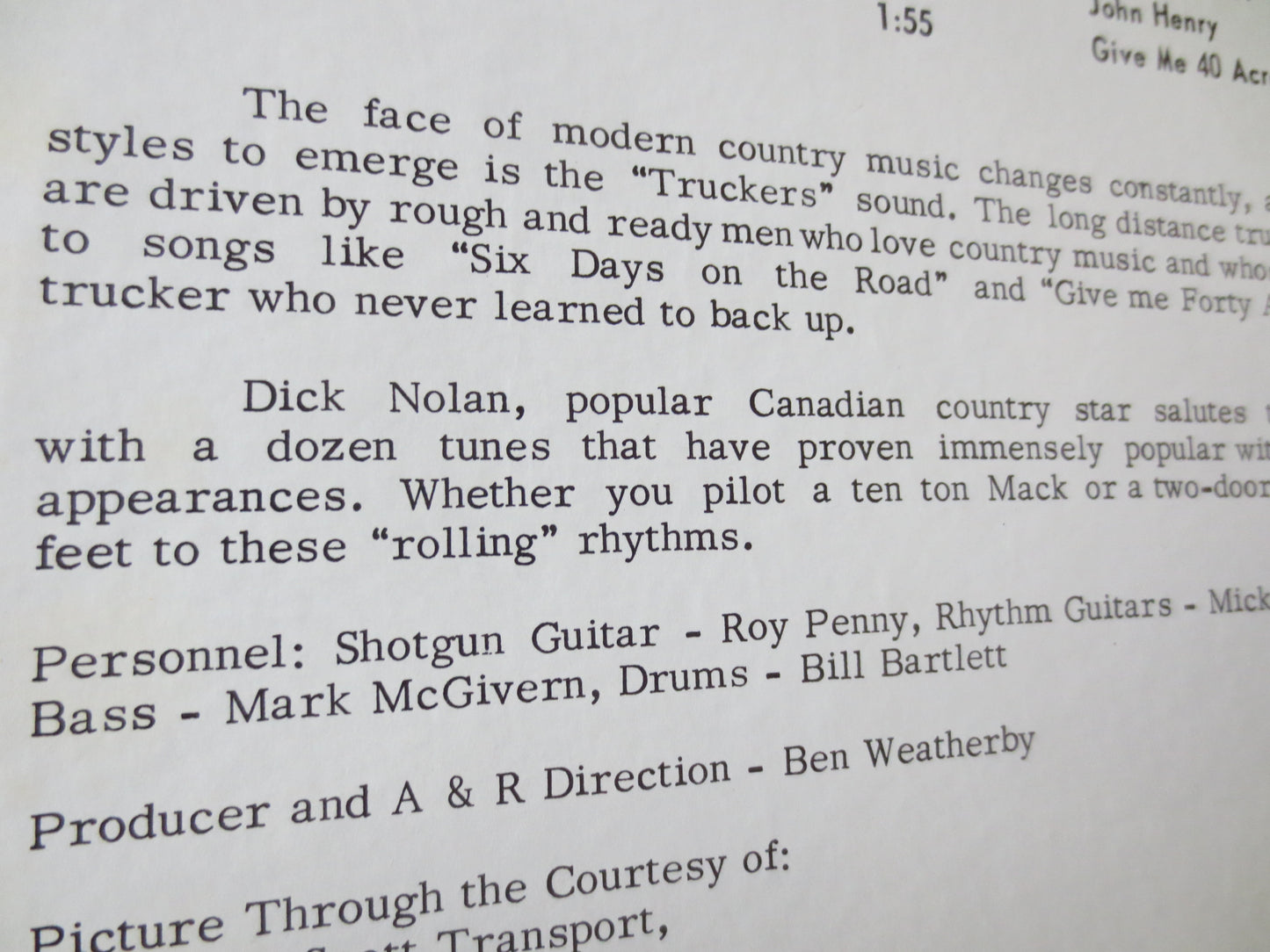 DICK NOLAN, TRUCK Driving Man, Johnny Cash Record, Dick Nolan Album, Dick Nolan Vinyl, Vinyl Lp, lps, 1964 Records