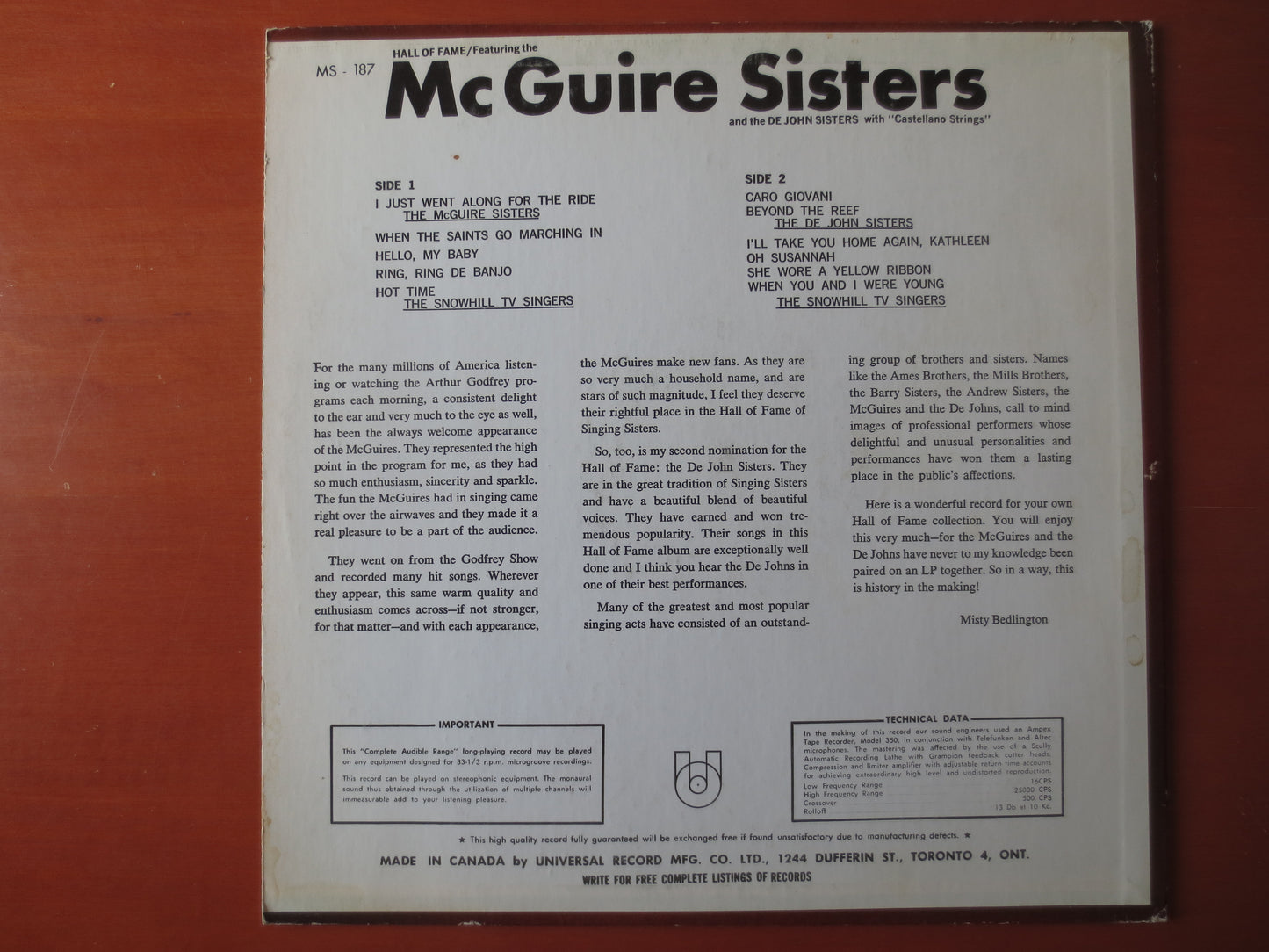 The McGUIRE SISTERS, McGuire Sisters Lp, Pop Record, Jazz Record, Vintage Vinyl, Jazz Vinyl, Pop Vinyl, Vinyl, 1963 Records