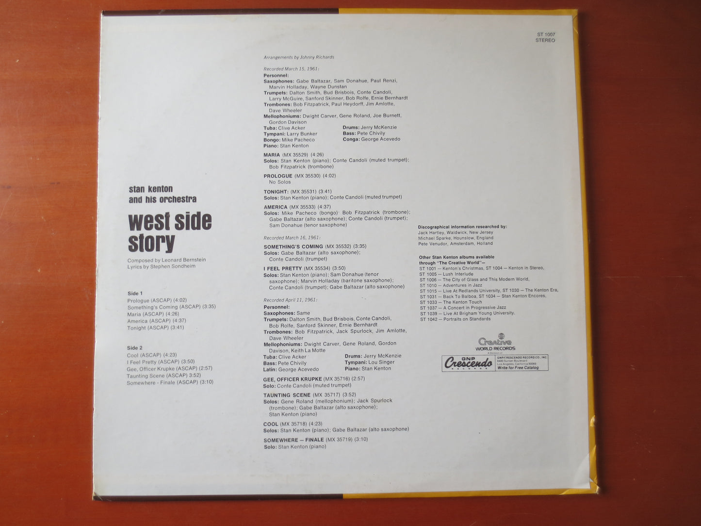 STAN KENTON, West Side Story, Stan Kenton Records, Stan Kenton Albums, Stan Kenton Lp, Jazz Albums, Vinyl Lp, 1970 Records