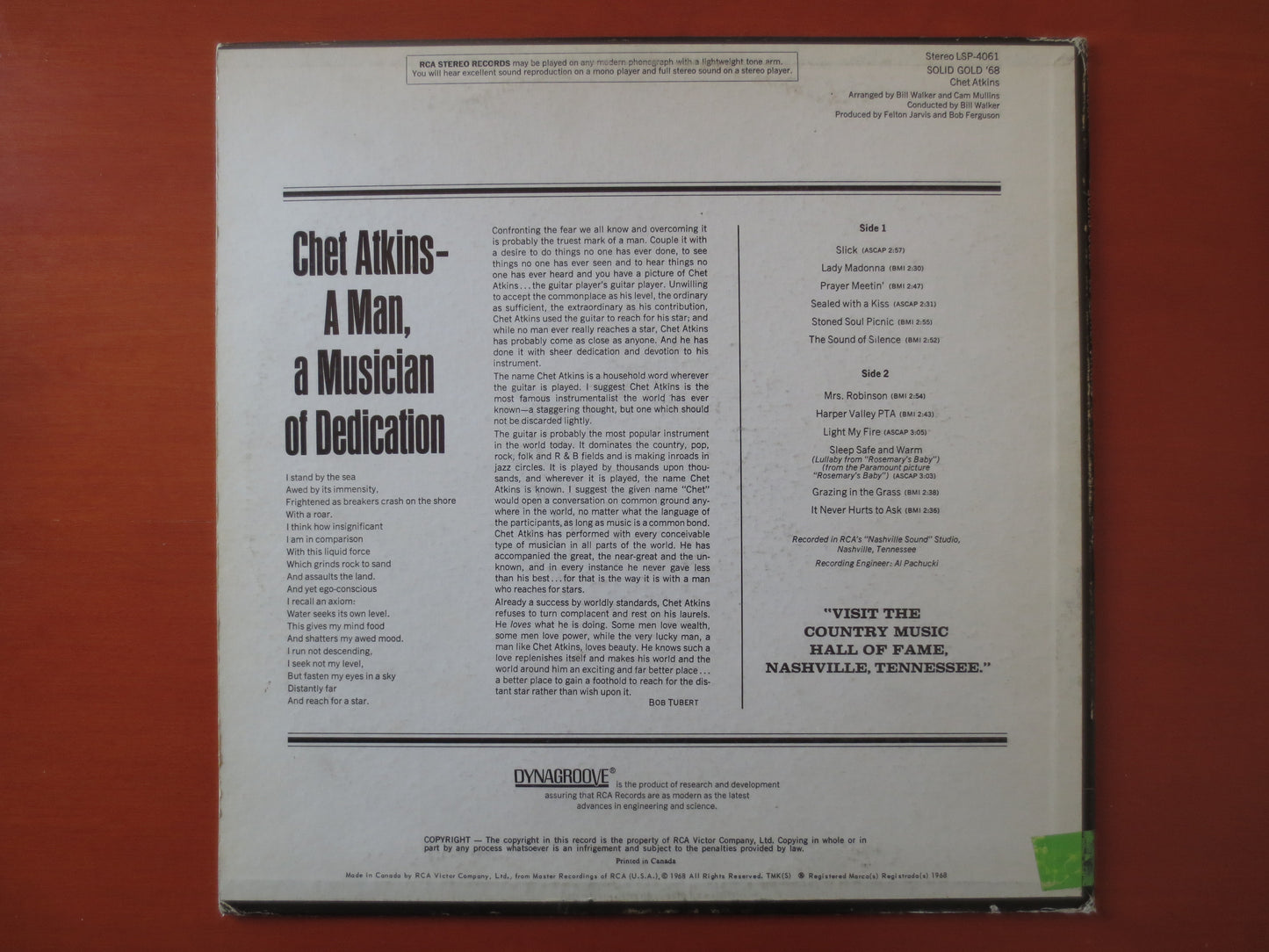 CHET ATKINS, SOLID Gold 68, Chet Atkins Record, Chet Atkins Album, ,Chet Atkins Vinyl, Chet Atkins Lp, Vinyl, 1968 Records
