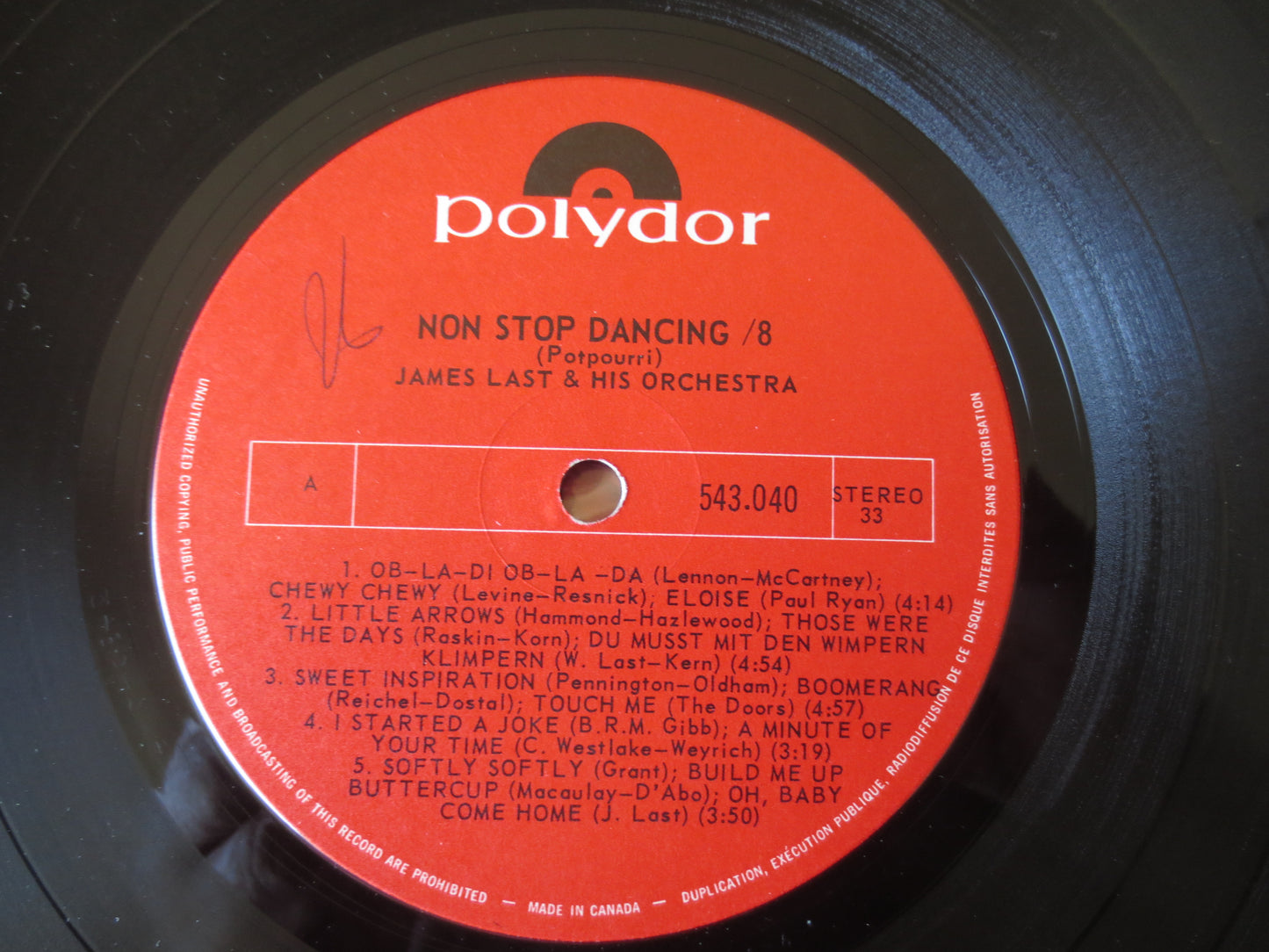 JAMES LAST, Non Stop Dancing 8, Vintage Album, 1969 Record, Vinyl Lp
