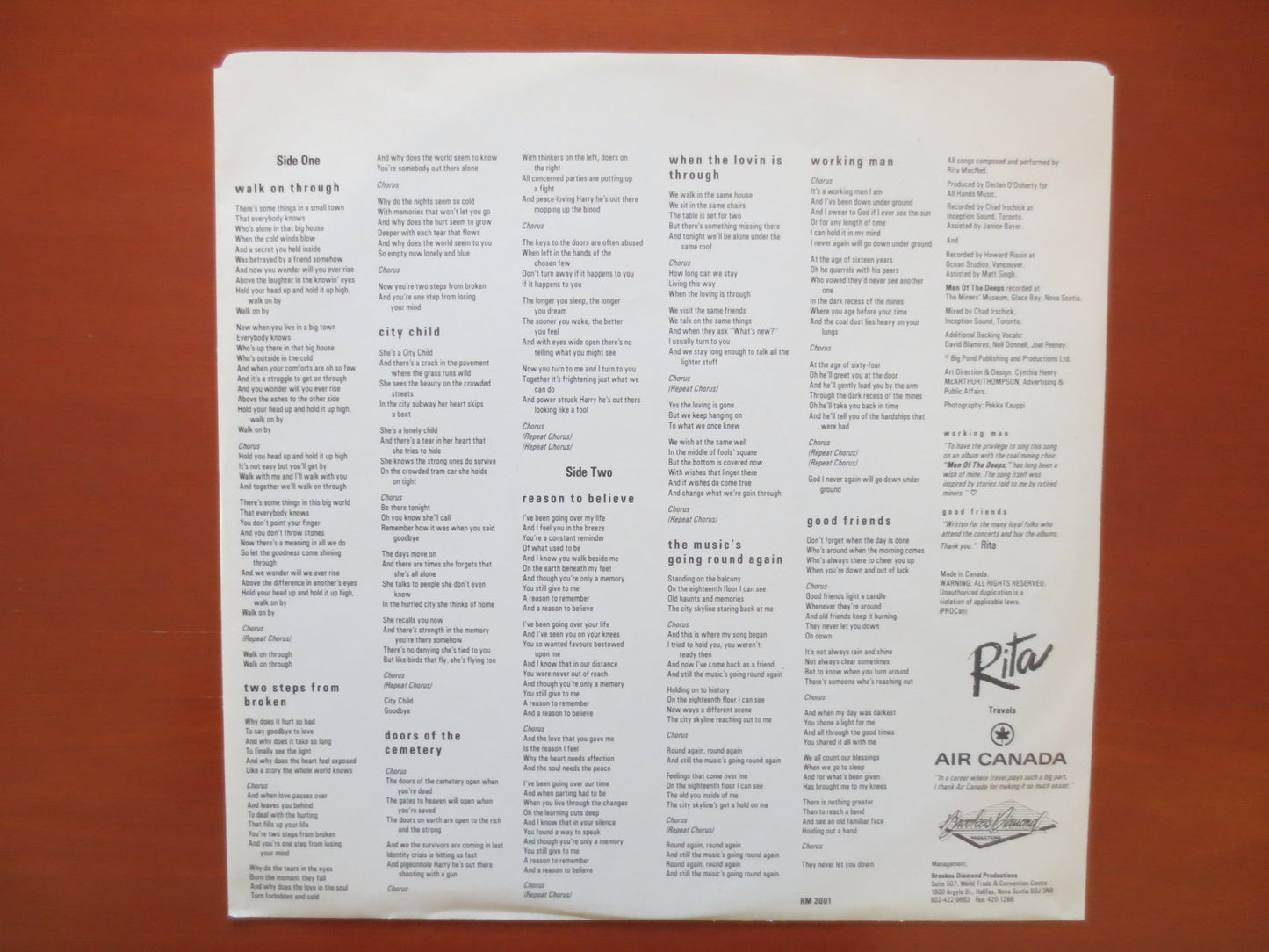 RITA MACNEIL, Reason To BELIEVE Lp, Rita MacNeil Record, Rita MacNeil Vinyl, Rita MacNeil Lp, Vinyl Lp, 1988 Records