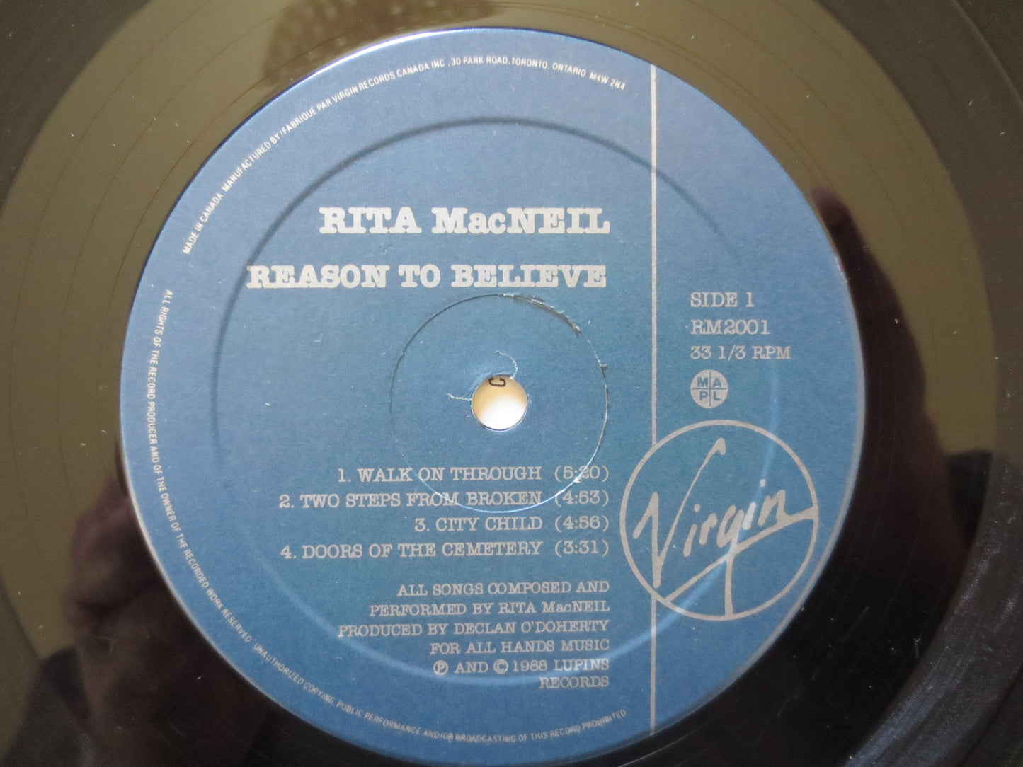 RITA MACNEIL, Reason To BELIEVE Lp, Rita MacNeil Record, Rita MacNeil Vinyl, Rita MacNeil Lp, Vinyl Lp, 1988 Records