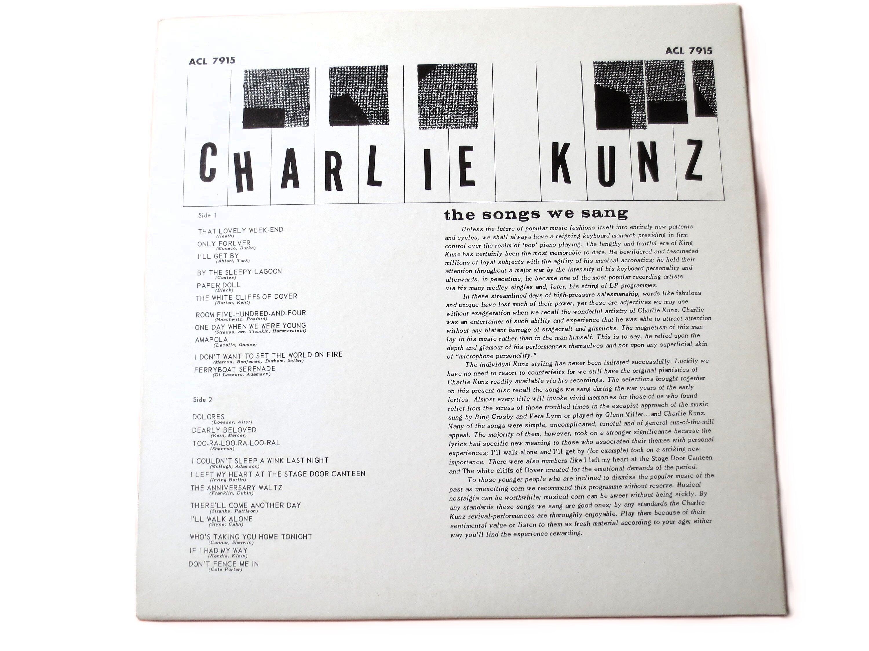 Charlie Kunz – The Songs We Sang (1961) Vinyl LP