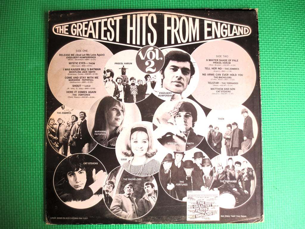GREATEST HITS from ENGLAND, The Zombies Records, Procol Harum Album, Lulu Records, Marianne Faithful Lp, Cat Stevens Album, Lp, 1967 Records