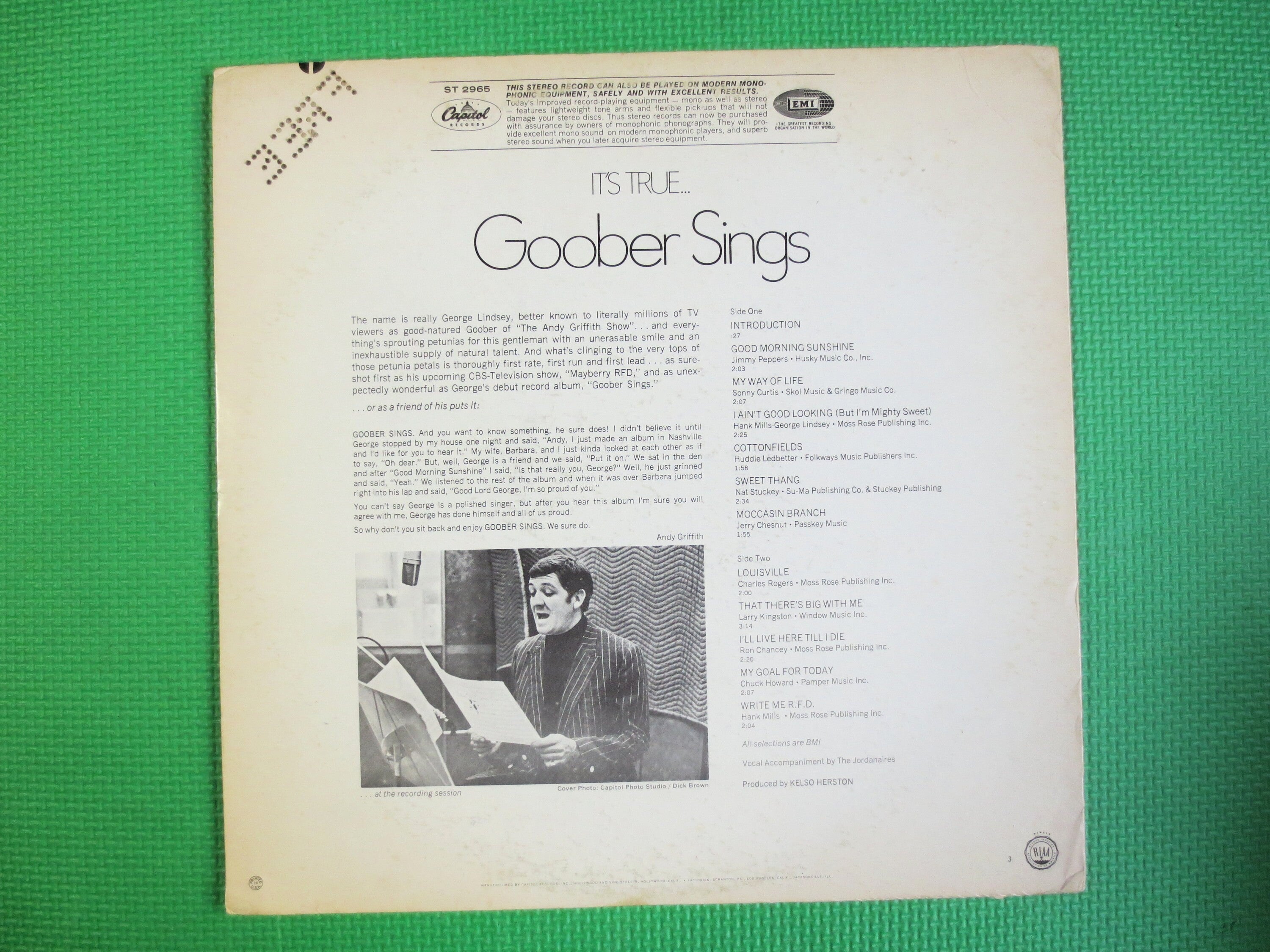 GOOBER SINGS! - George Lindsay, Vintage Album, 1968 Record, Vinyl Lp
