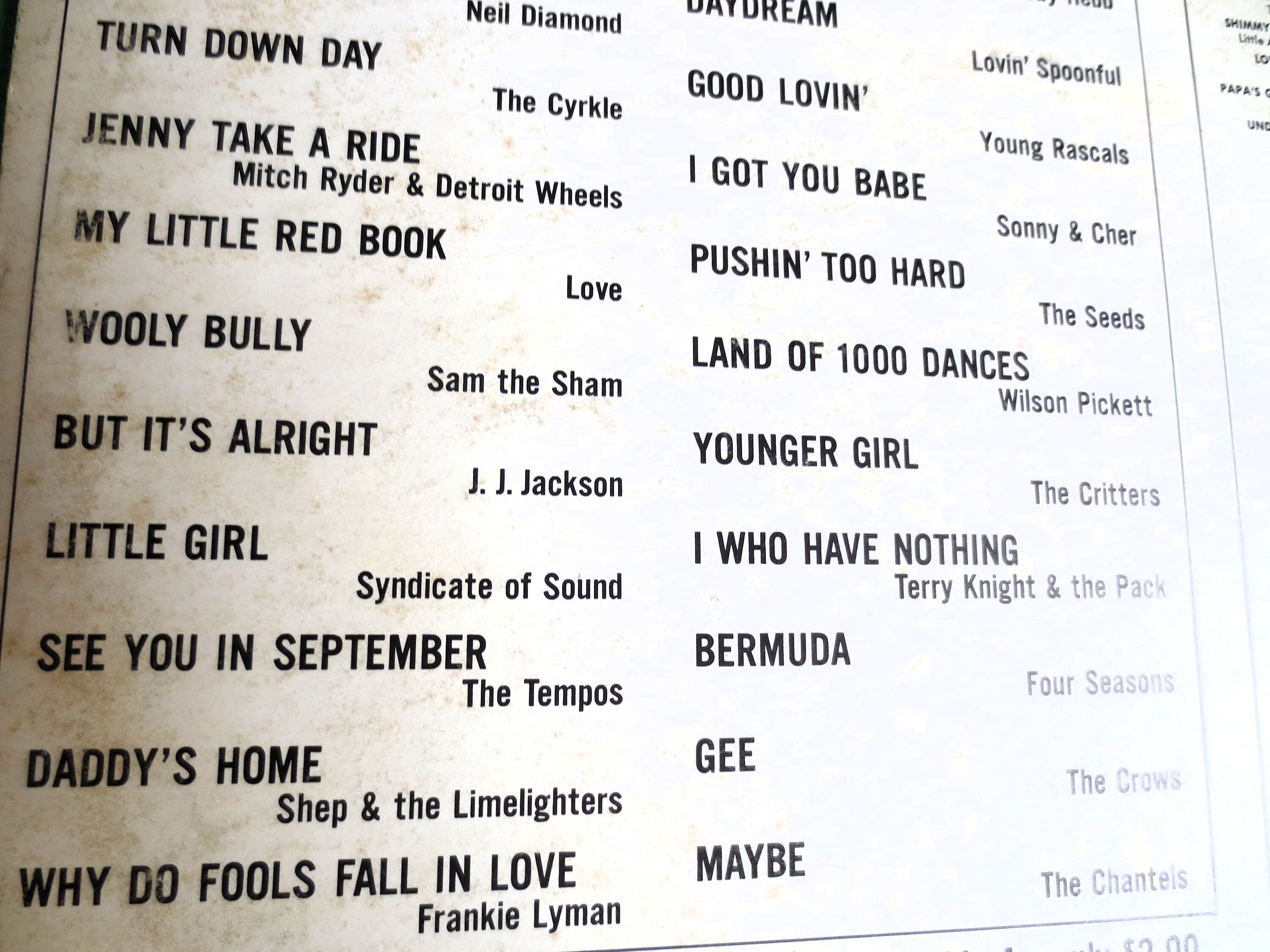 24 ORIGINAL HITS, Sam the Sham, The Seeds Record, Wilson Pickett Record, The Crows Record, The Tempos Record, Chantels Record, 1967 Records