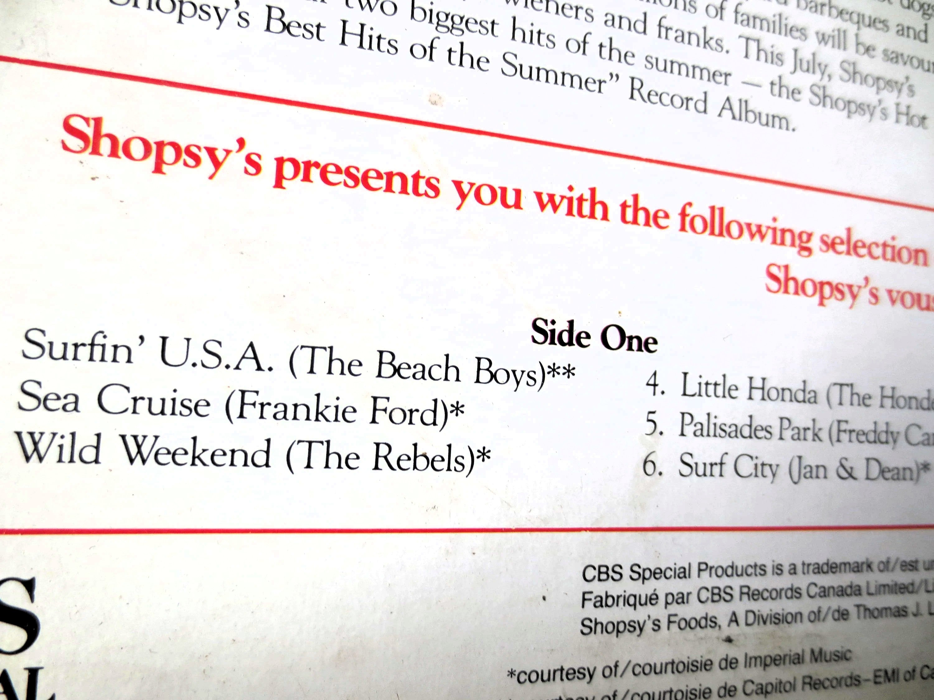 Shopsy's Hot Dogs – Best Hits of the Summer (1986) Vinyl LP
