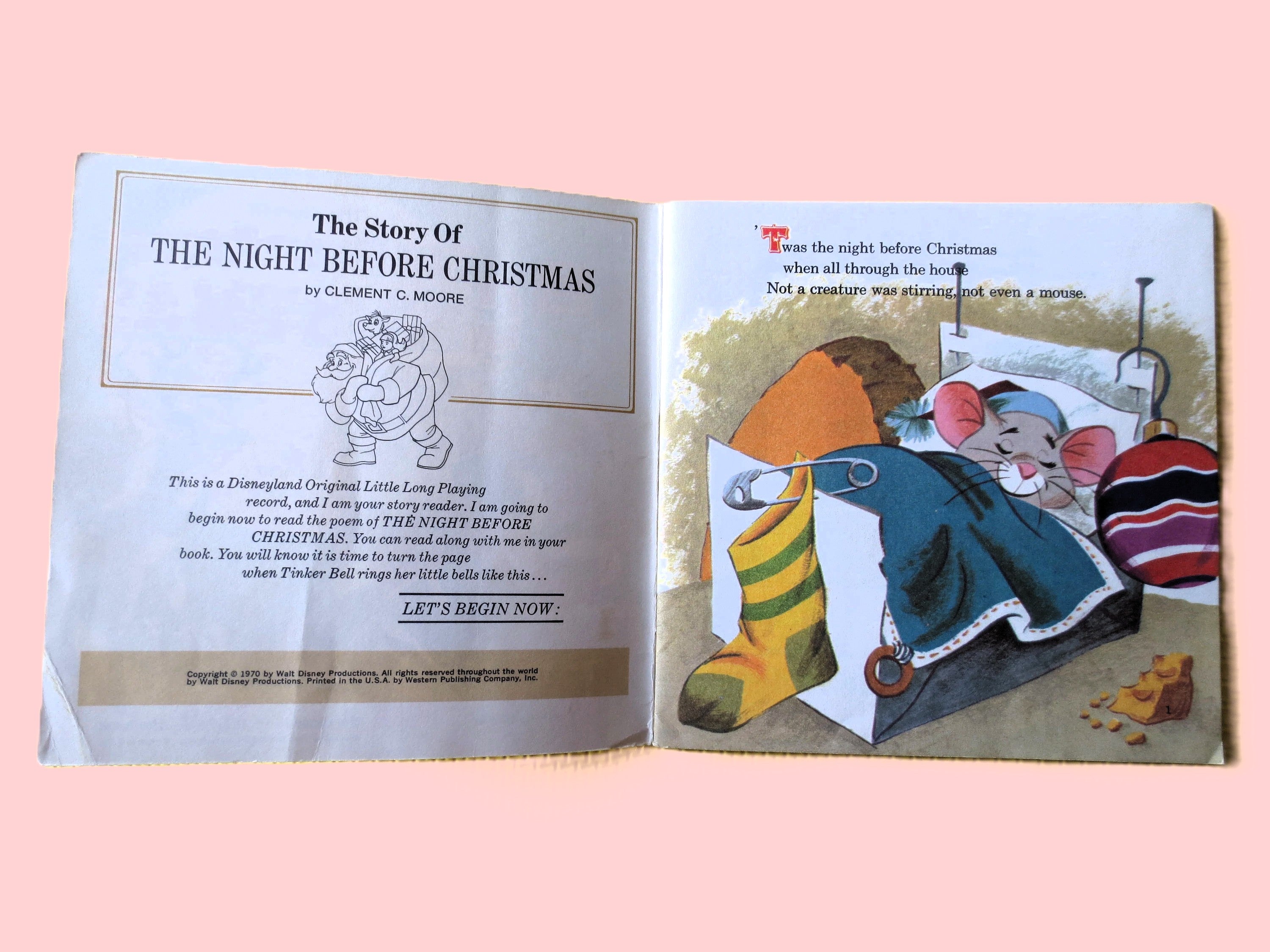The NIGHT BEFORE CHRISTMAS, Disneyland Album, 24-Page Book, 1970 Record, Vinyl Lp