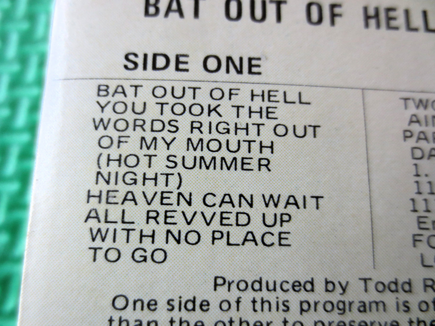 MEAT LOAF, BAT Out Of Hell, 1977 Cassette Tape, Vintage Cassette