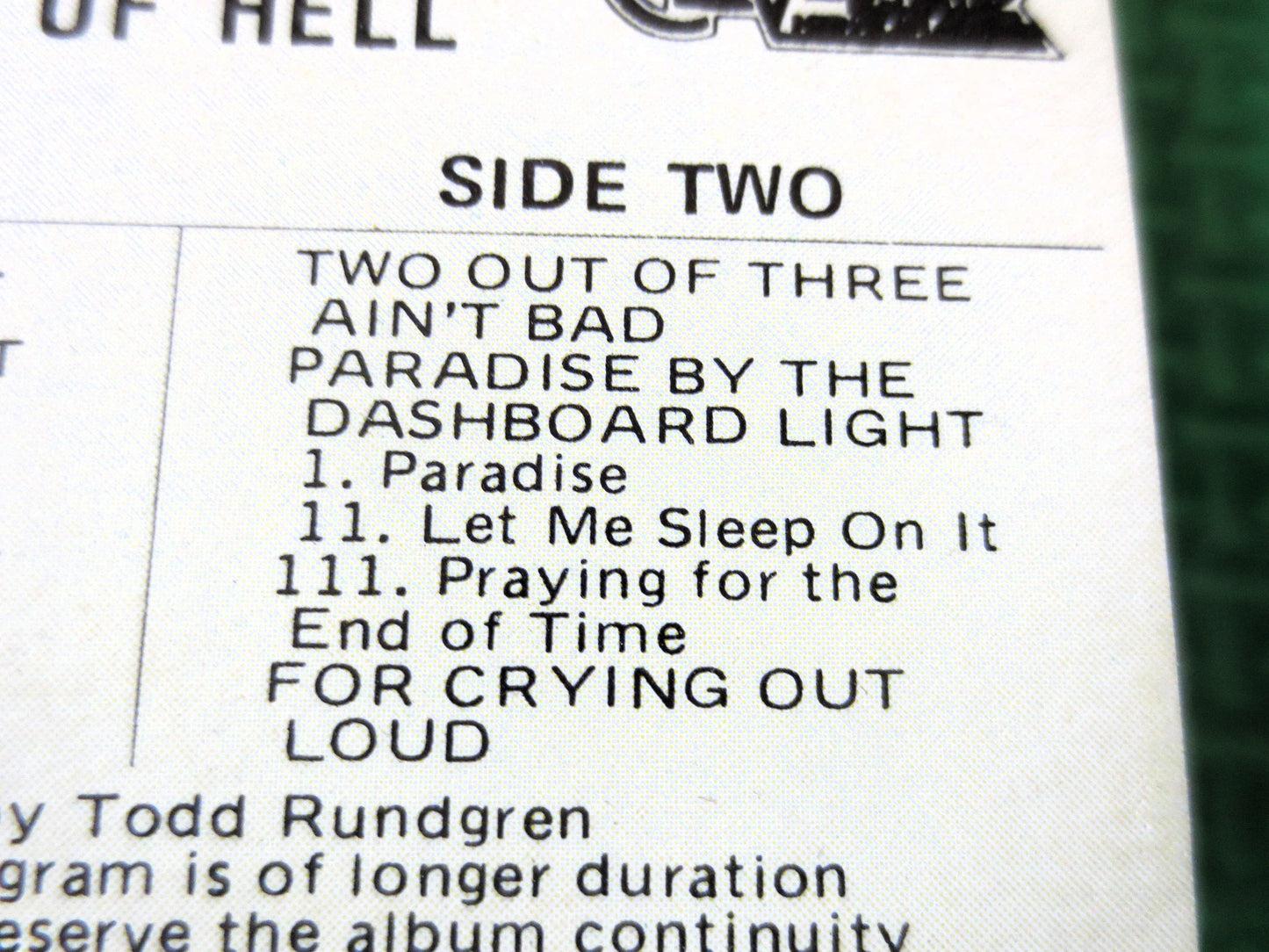 MEAT LOAF, BAT Out Of Hell, 1977 Cassette Tape, Vintage Cassette