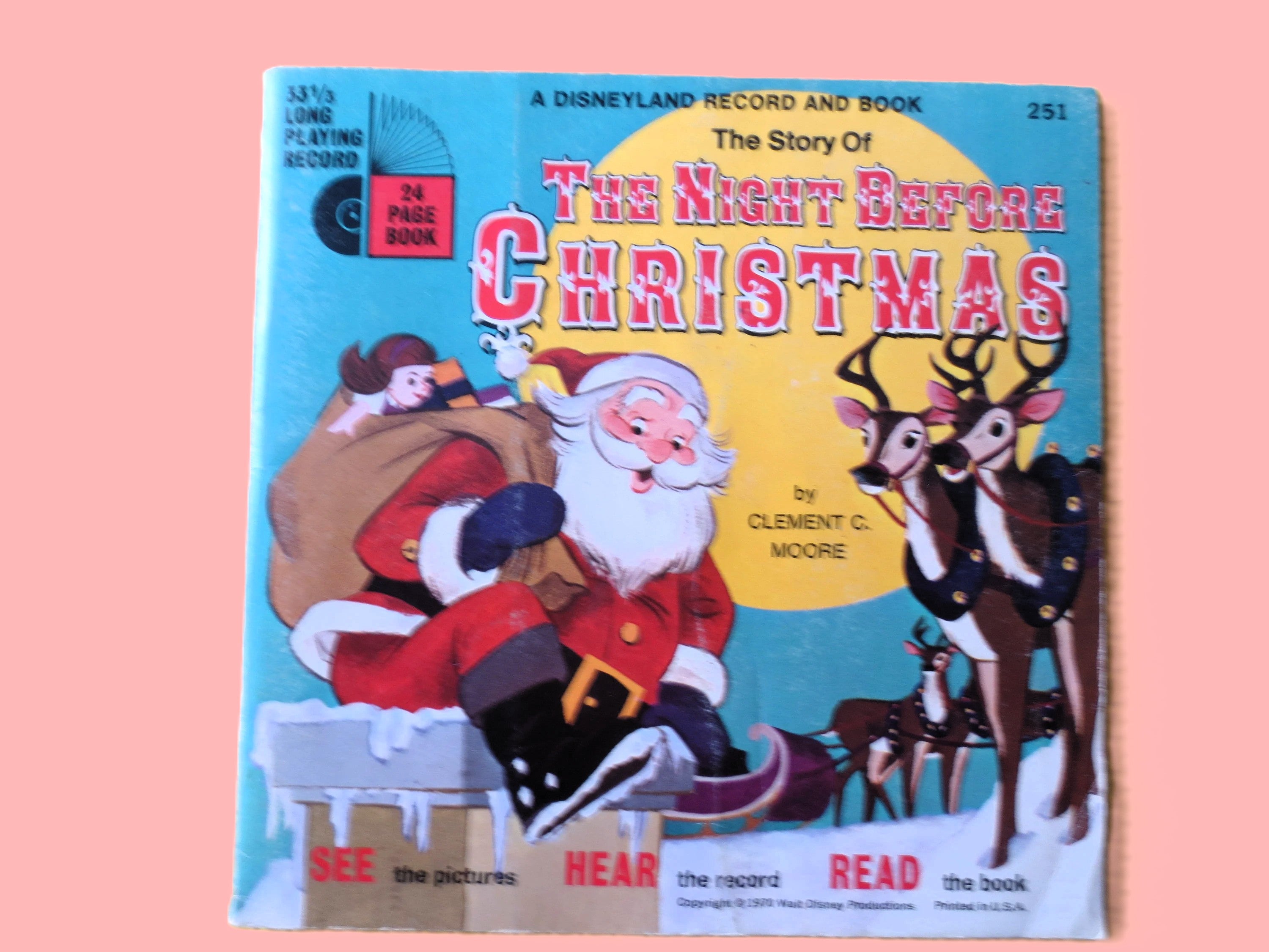 The NIGHT BEFORE CHRISTMAS, Disneyland Album, 24-Page Book, 1970 Record, Vinyl Lp