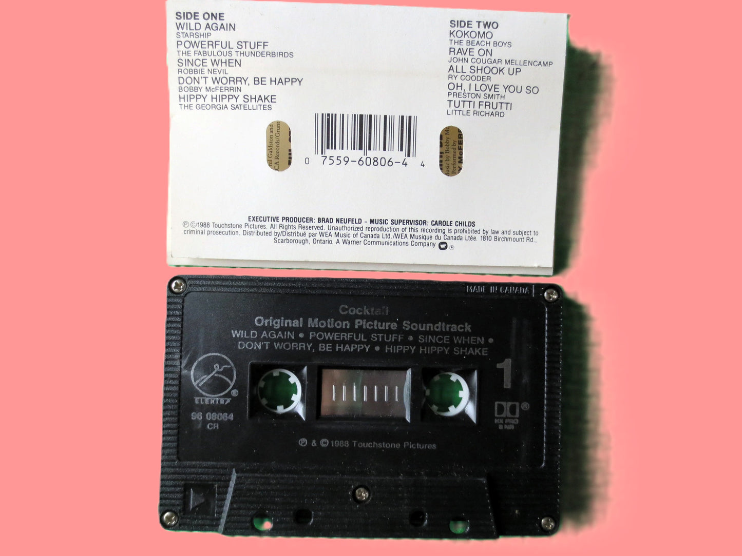 COCKTAIL, MOVIE SOUNDTRACK, Tom Cruise, 1988 Cassette Tape, Vintage Cassette