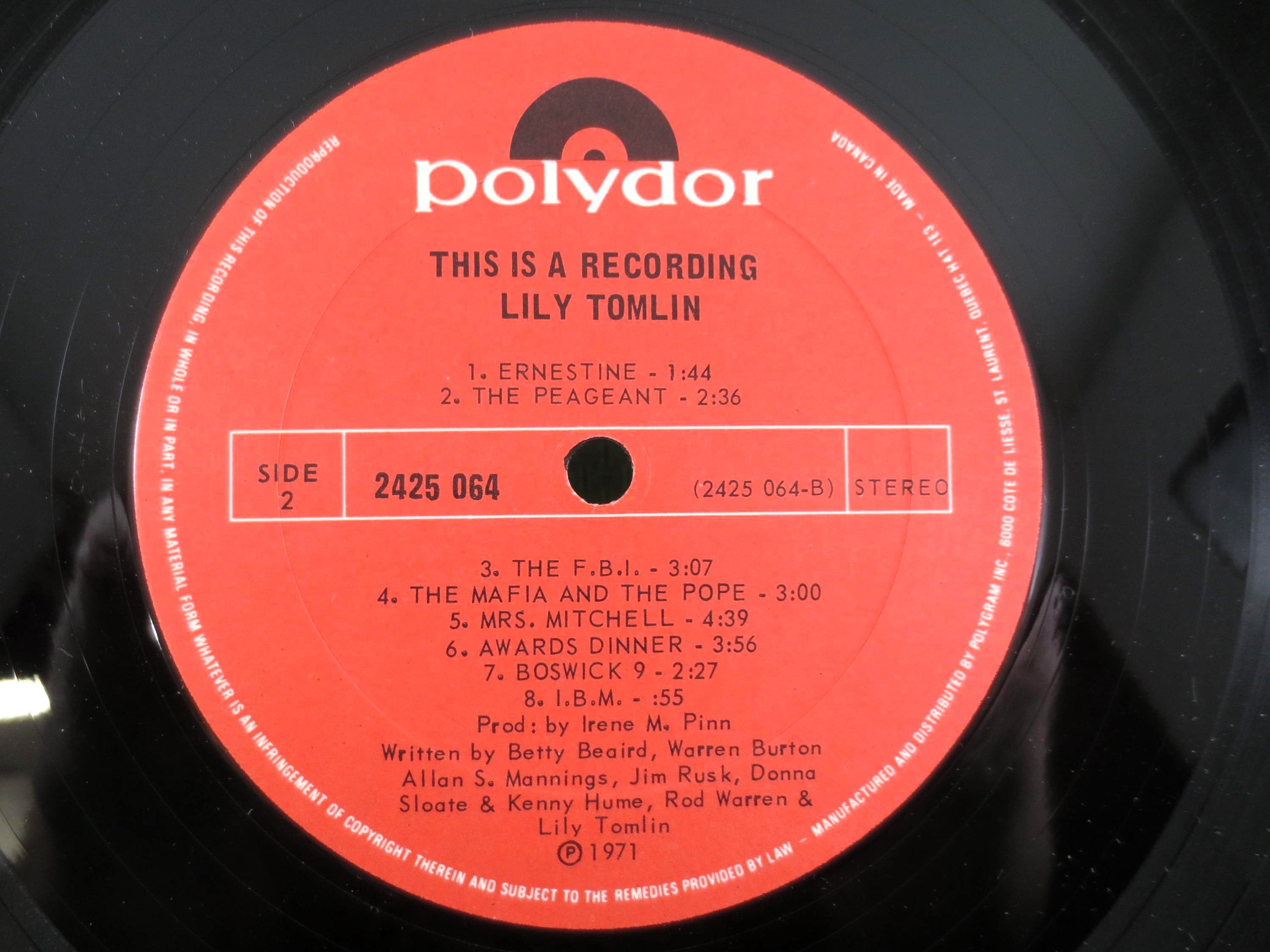 LILY TOMIN, This is a RECORDING, Comedy Album, 1971 Record, Vinyl Lp
