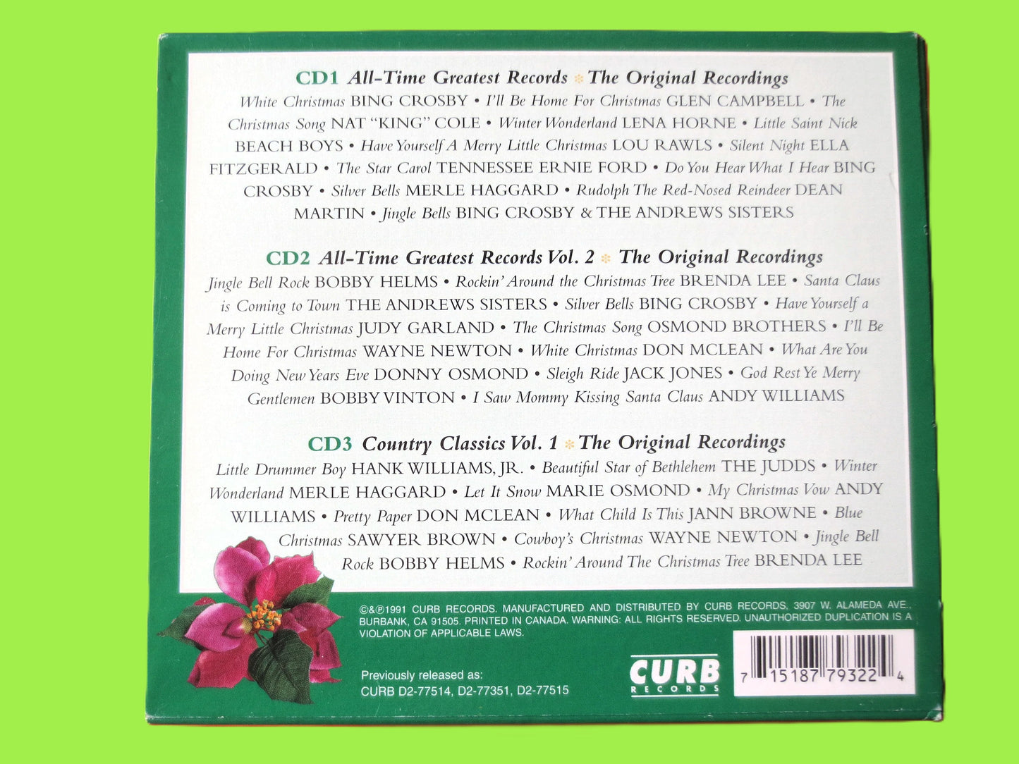 CHRISTMAS CLASSICS, 3 Cd's, CHRISTMAS Music, Christmas Tunes, Christmas Songs, Cd Music, Music Cds, cds, 1991 Compact Discs