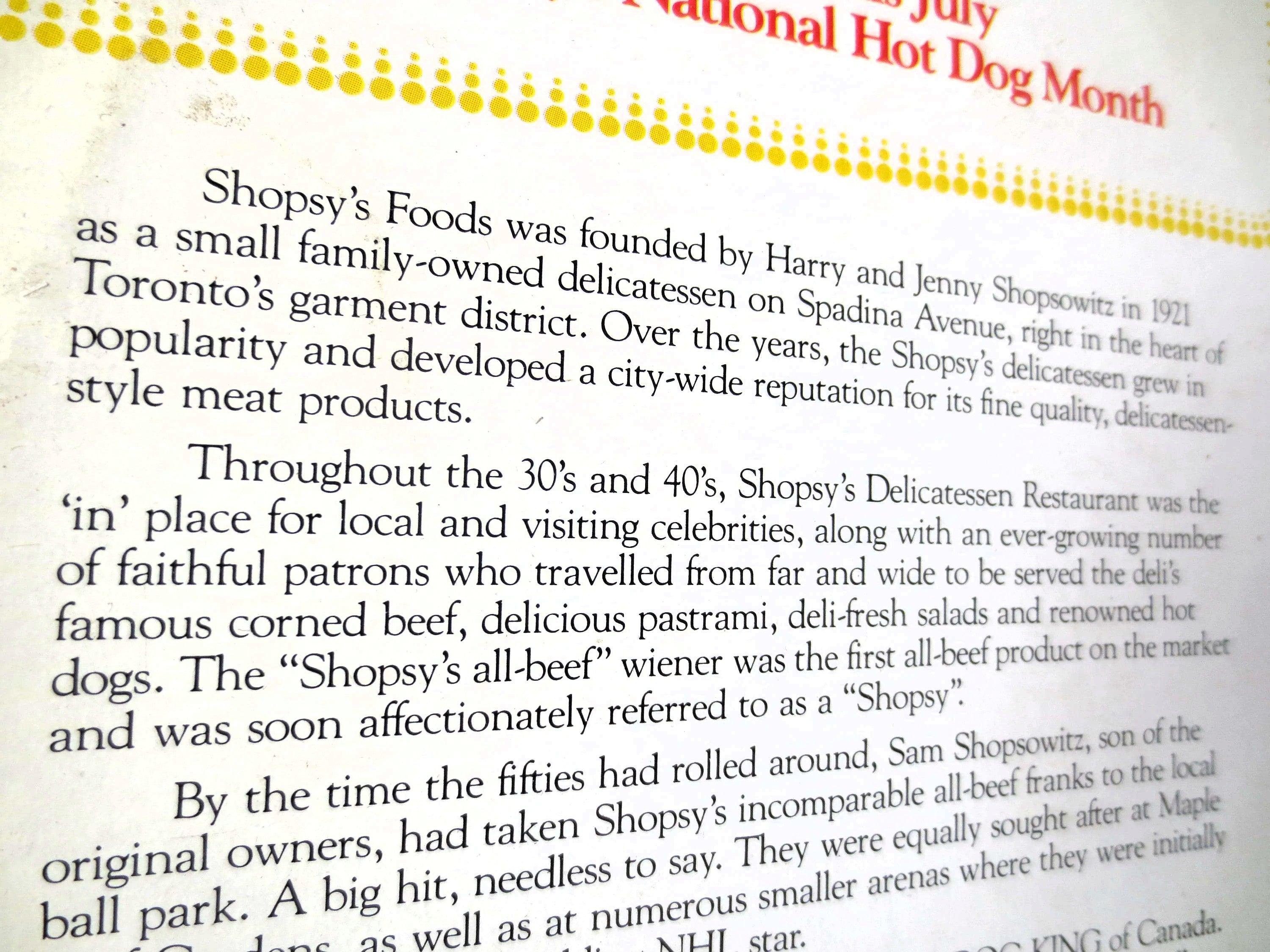 Shopsy's Hot Dogs – Best Hits of the Summer (1986) Vinyl LP