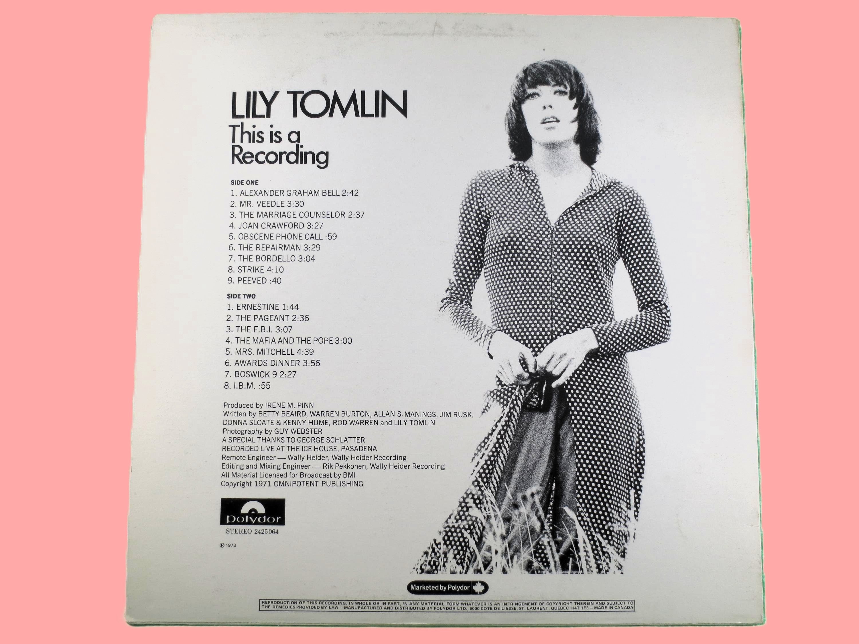 LILY TOMIN, This is a RECORDING, Comedy Album, 1971 Record, Vinyl Lp