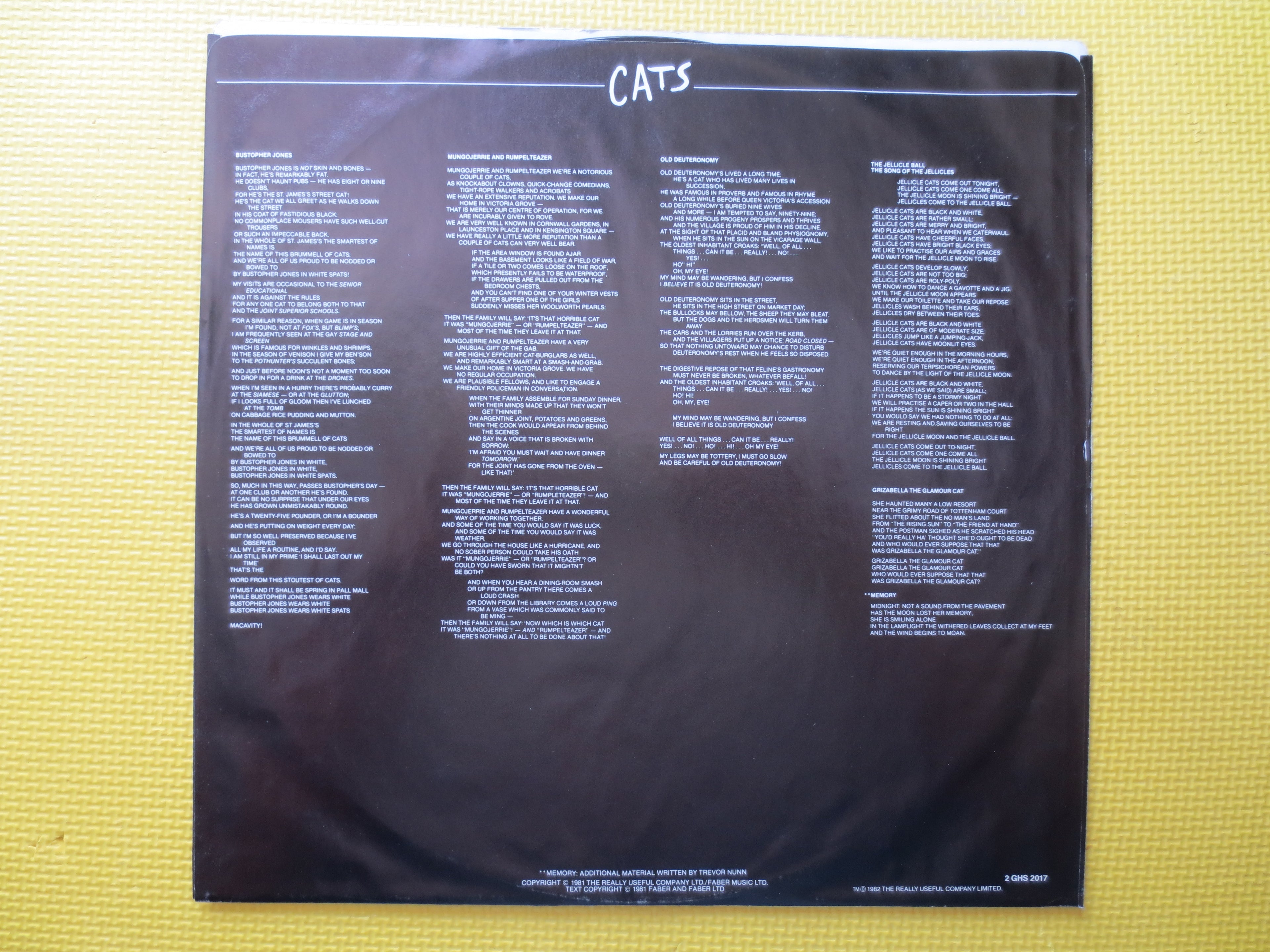 CATS, The MUSICAL, CATS Soundtrack, Andrew Lloyd Webber, Double Records, Cats Music Record, Theater Music Lp, 1981 Records
