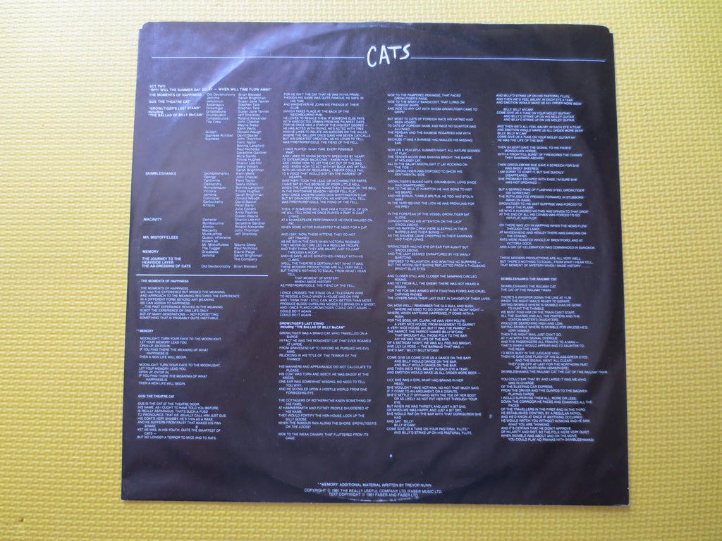 CATS, The MUSICAL, CATS Soundtrack, Andrew Lloyd Webber, Double Records, Cats Music Record, Theater Music Lp, 1981 Records