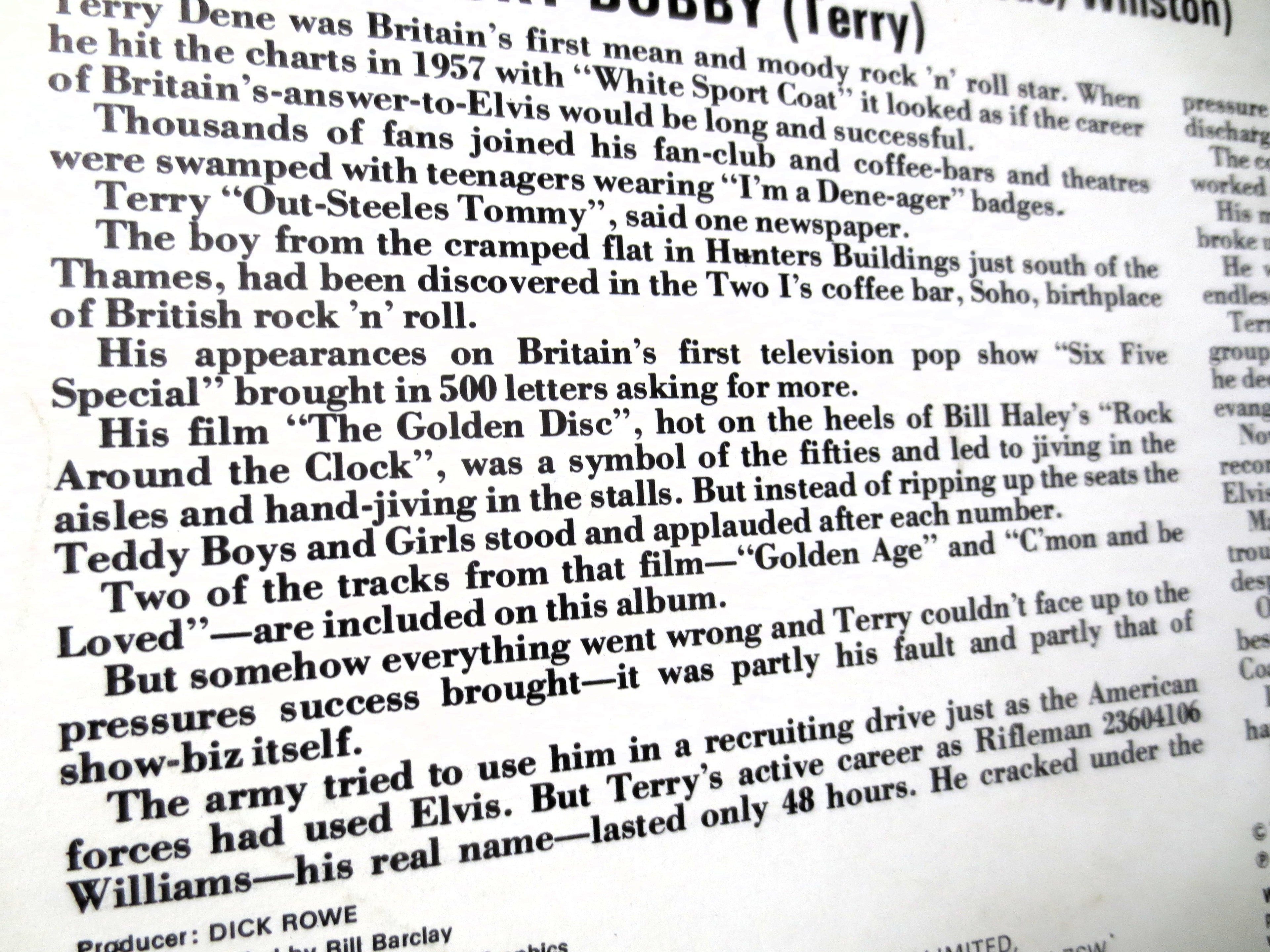 Terry Dene – Terry Dene (1974) Vinyl LP