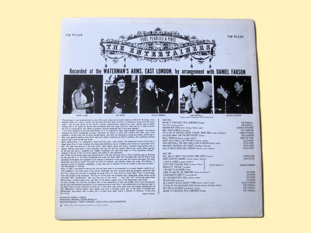 The Entertainers – Pubs, Pearlies & Pints (1964) Vinyl LP