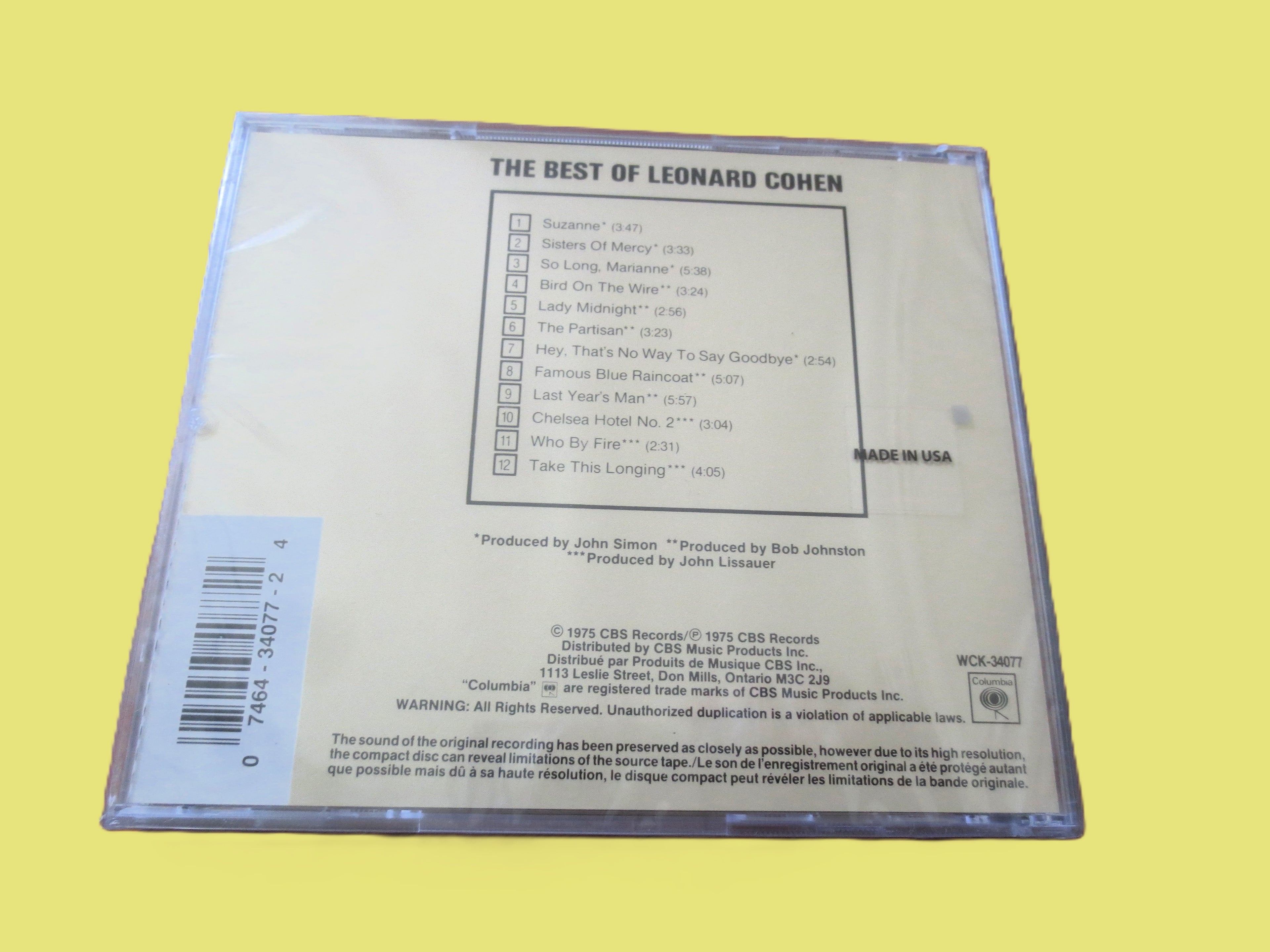 Leonard Cohen – The Best of Leonard Cohen (c.1990) CD — Factory Sealed
