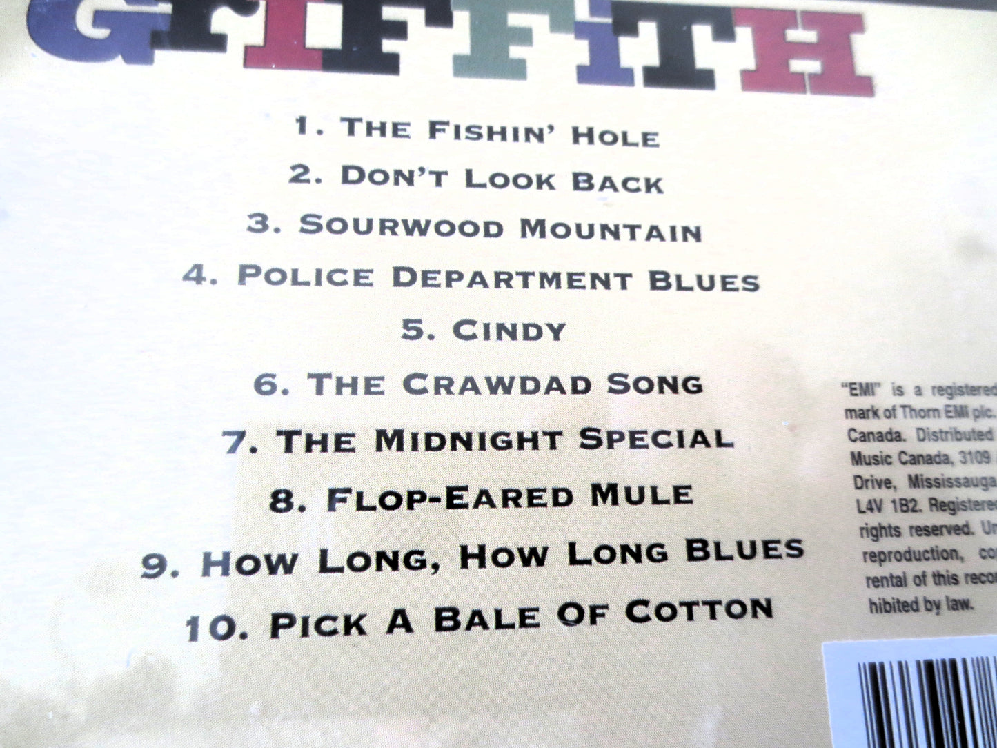 ANDY GRIFFITH, Old Time Songs, 1996 Compact Disc, Vintage Cd