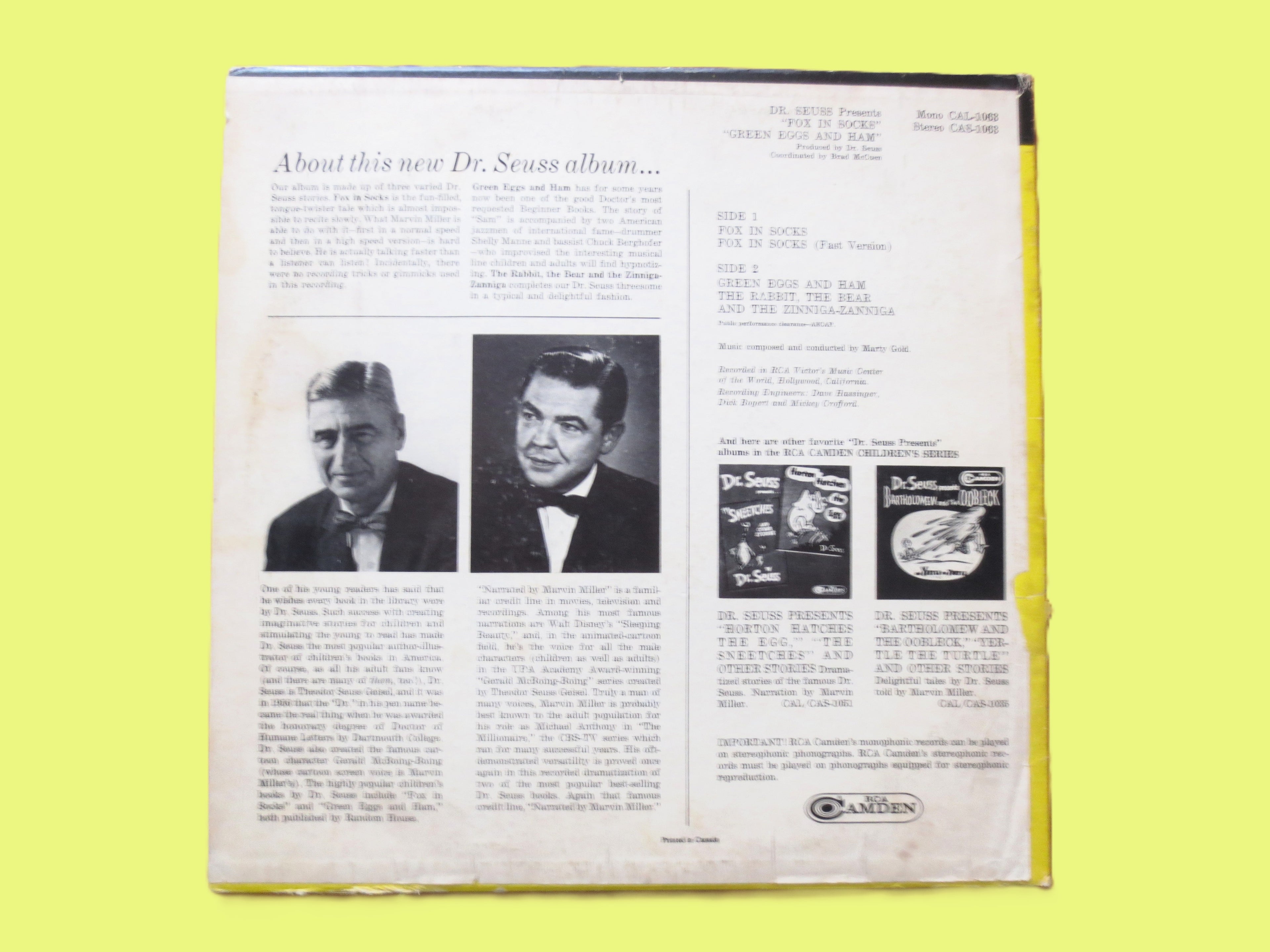 Dr. SEUSS, GREEN EGGS and Ham, Fox in Socks, 1965 Record, Vinyl Lp