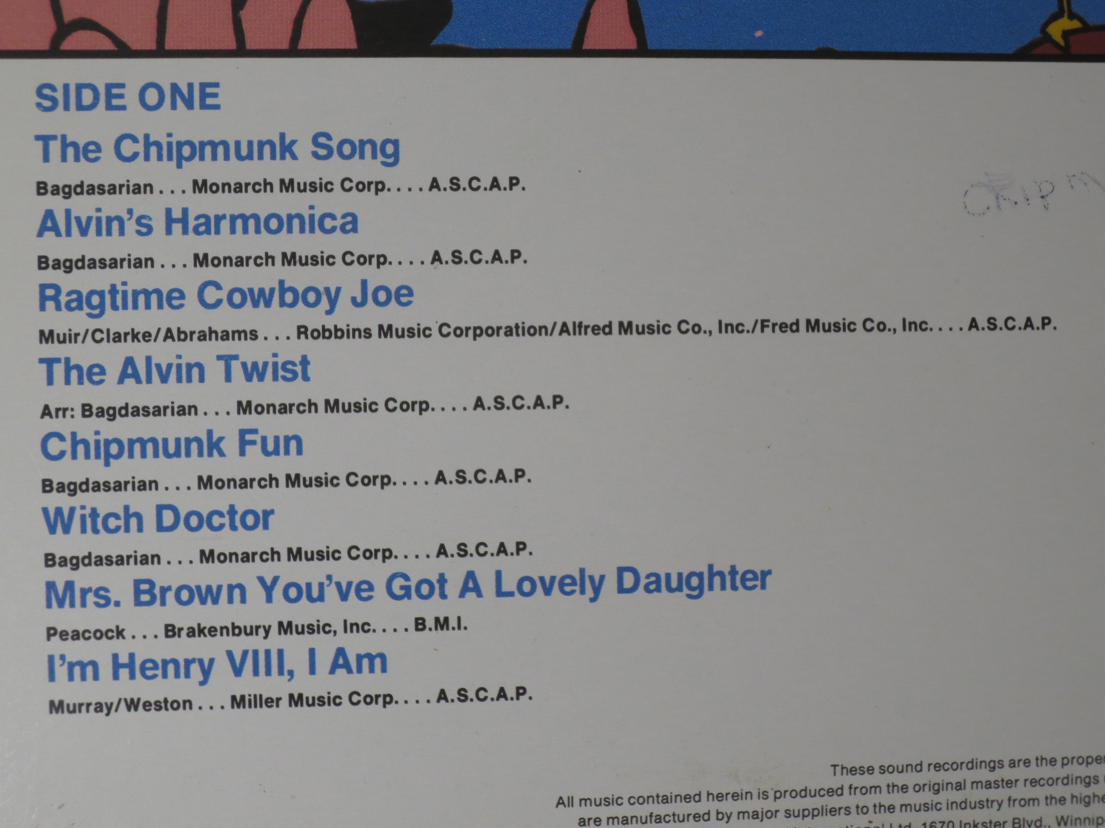 The CHIPMUNKS, Chipmunk Mania, Vintage Album, 1982 Record, Vinyl Lp
