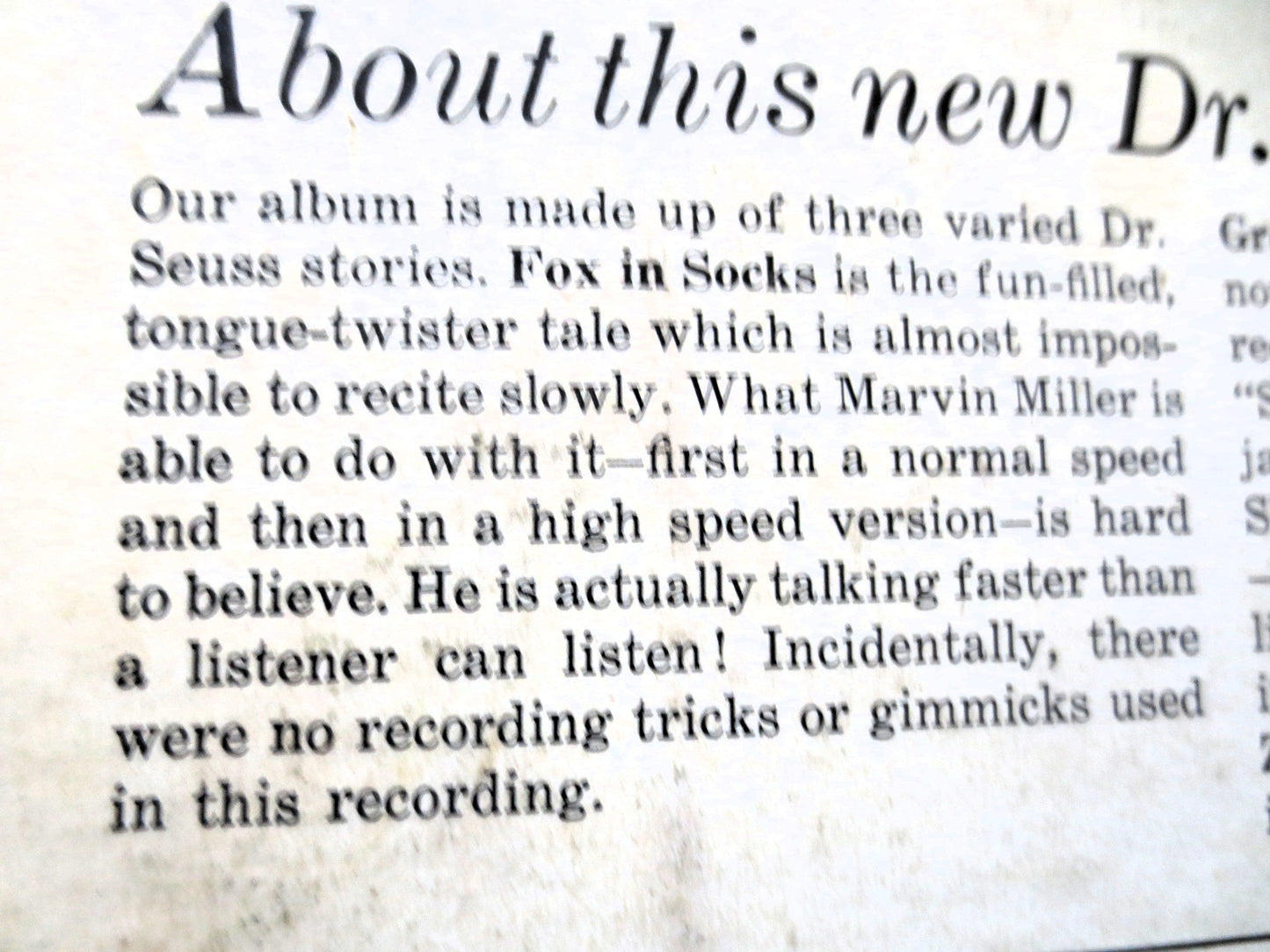 Dr. SEUSS, GREEN EGGS and Ham, Fox in Socks, 1965 Record, Vinyl Lp